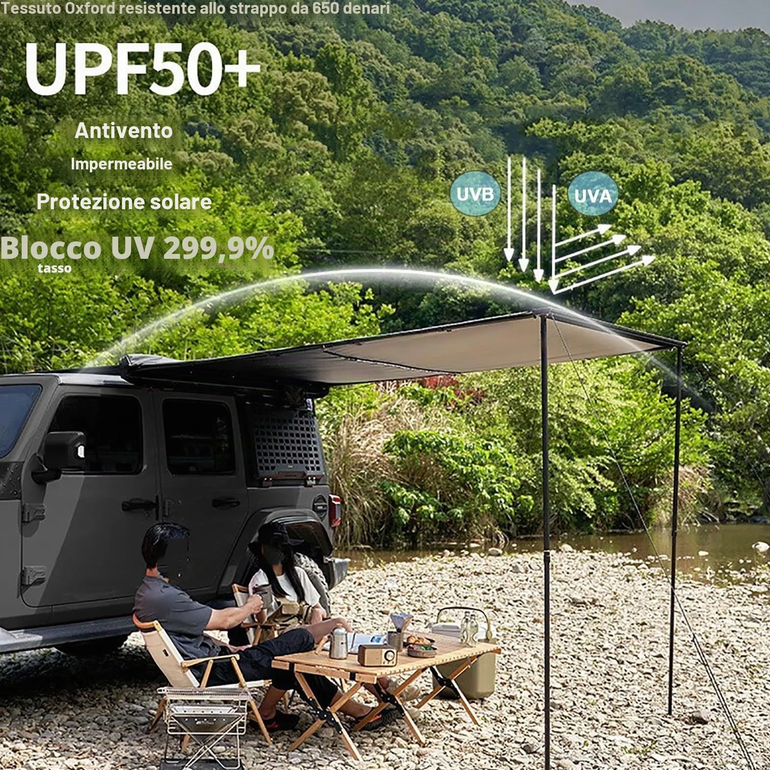 Tenda Campeggio Auto Tendalino per Auto PU5000mm 160x250cm per SUV Camion Furgone