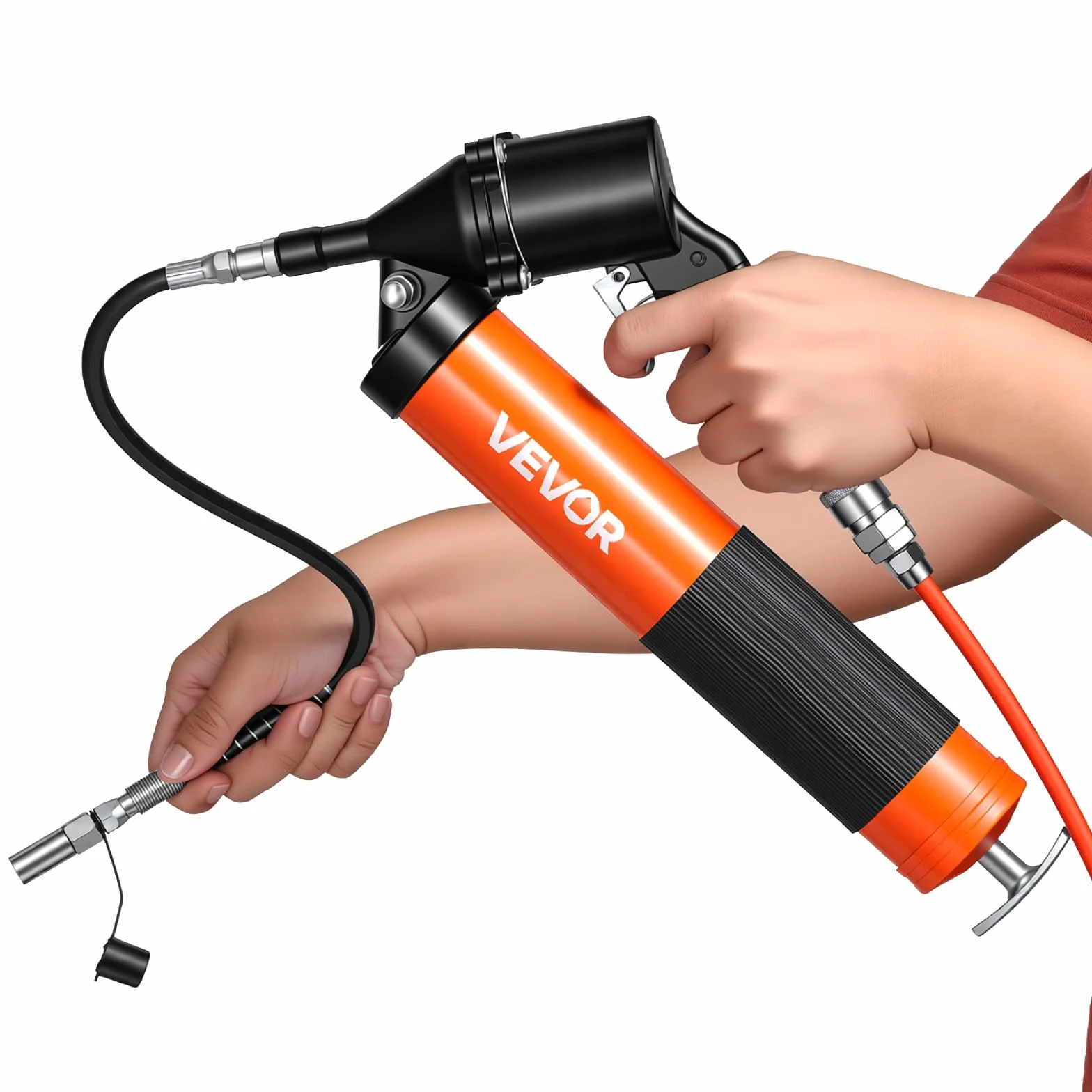 VEVOR Pistola per Grasso Pneumatica 6000 PSI Alta Pressione, Kit con Impugnatura 0,4 L, 2 Ugelli Piatti
