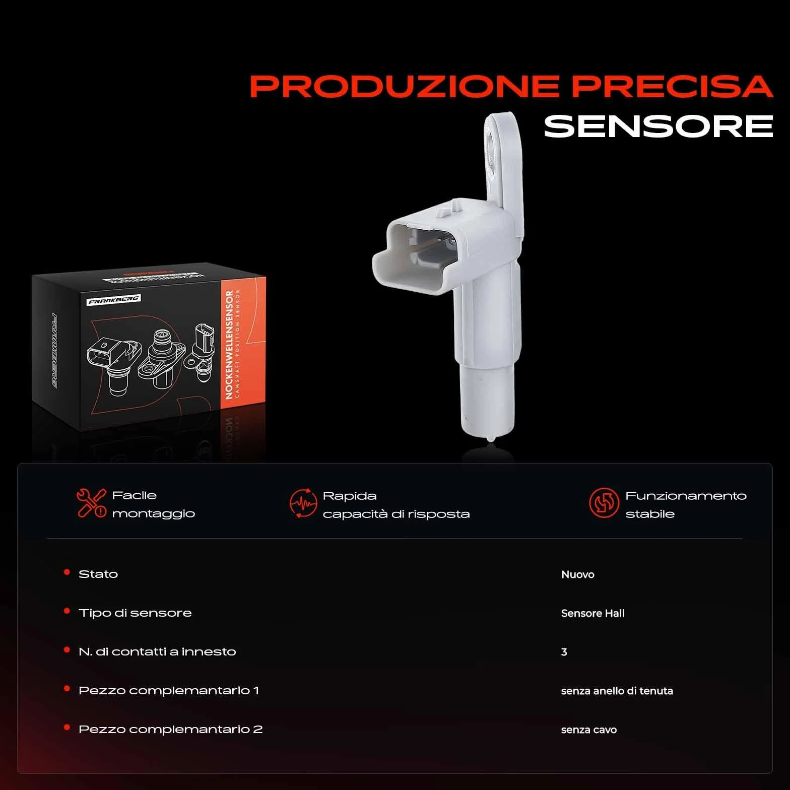 Frankberg Posizione dell'albero Motore Sensore dell'albero Motore 3-Poli Compatibile con Fiesta V JD JH Fusion JU C3 II SC 207 WA WC 206 Compatta 2A/C Replace# 9637499180