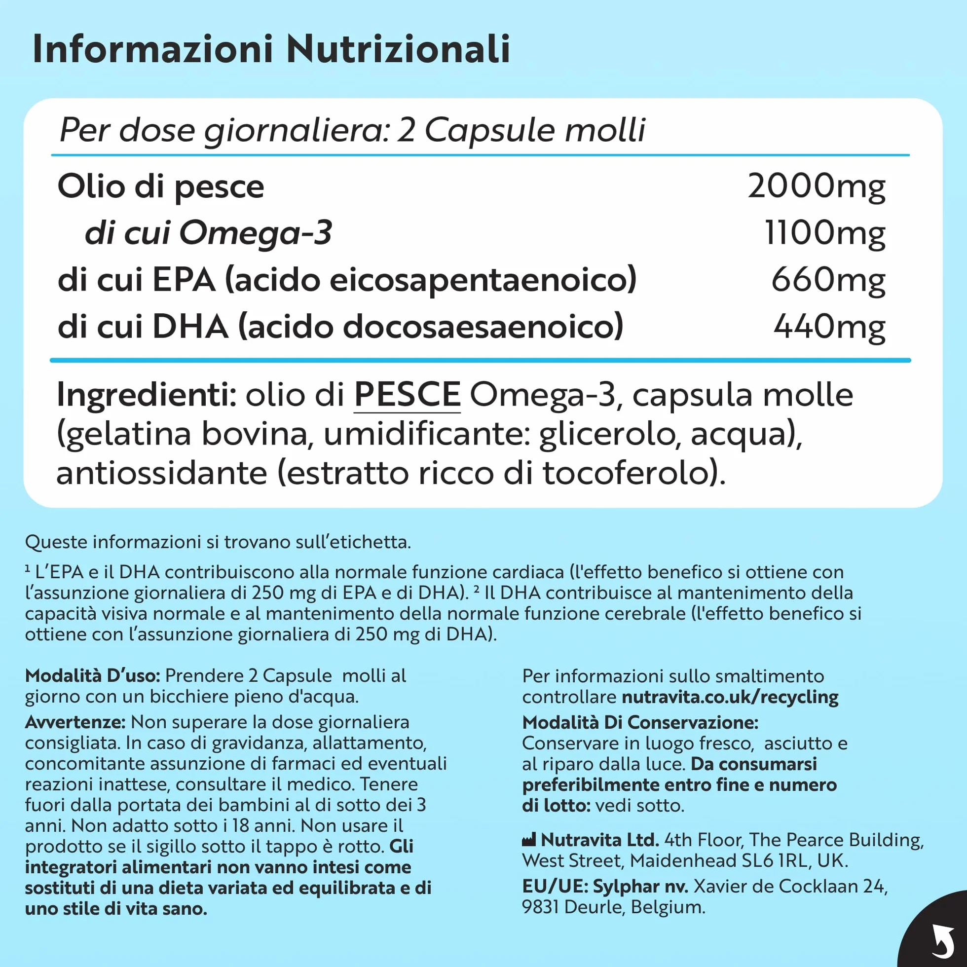 Nutravita Omega 3 Fish Oil 2000mg 660mg EPA 440mg DHA 240 Capsule Integratore Olio di Pesce