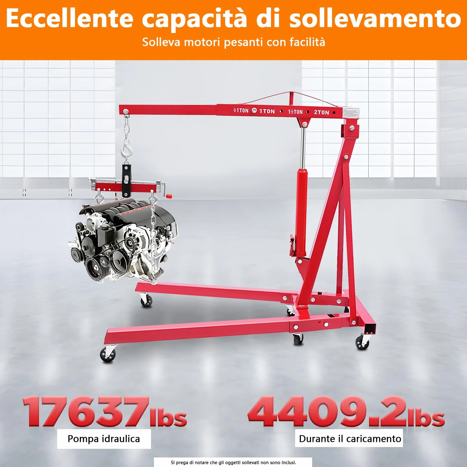 Gru da officina pieghevole 2000 kg acciaio carbonio 148 cm 4 posizioni regolabili confezione da 2