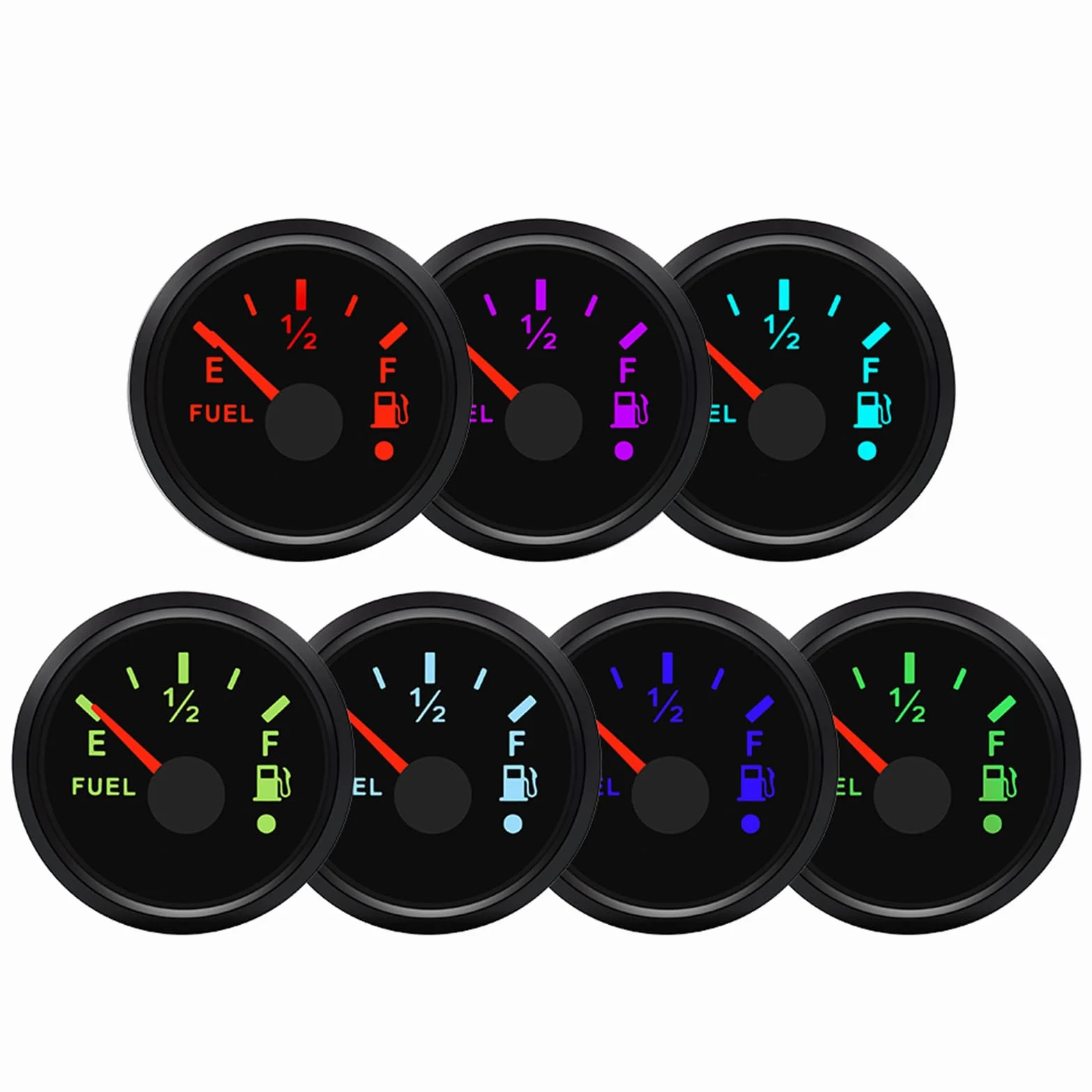 Geloo Indicatore di livello del carburante, 0-190 Ohm, 7 colori, impermeabile, indicatore del serbatoio del carburante con luce di allarme per auto marine, camper, yacht