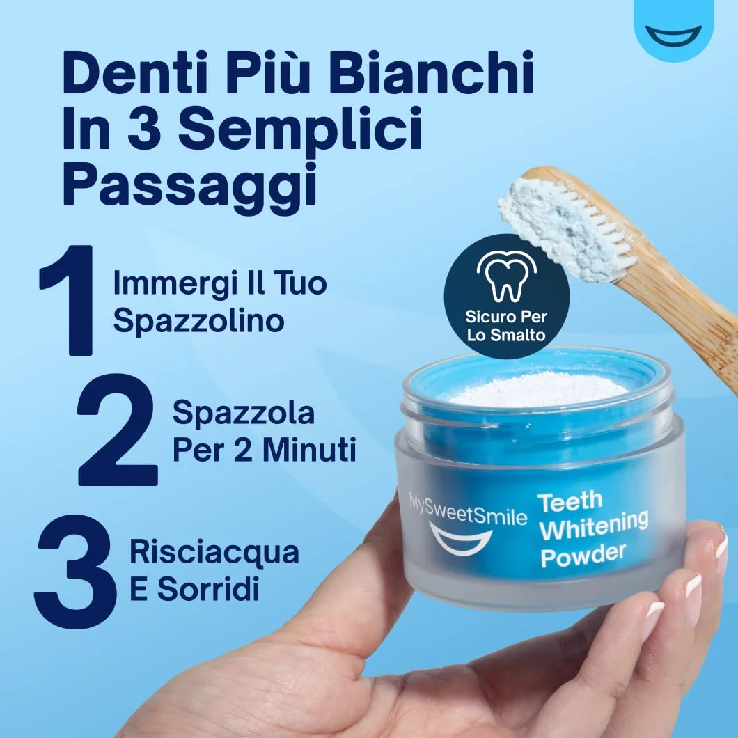 MySweetSmile Polvere Sbiancante per Denti - Approvata dai Dentisti - Sicura per lo Smalto - Gusto Menta - Fornitura 6 Mesi