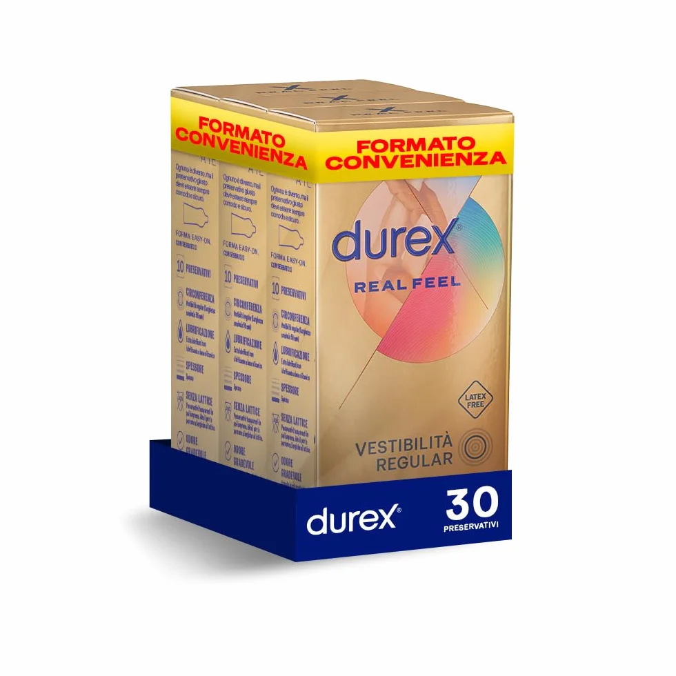 Durex Real Feel Preservativi Senza Lattice Vestibilità Regular 30 Profilattici