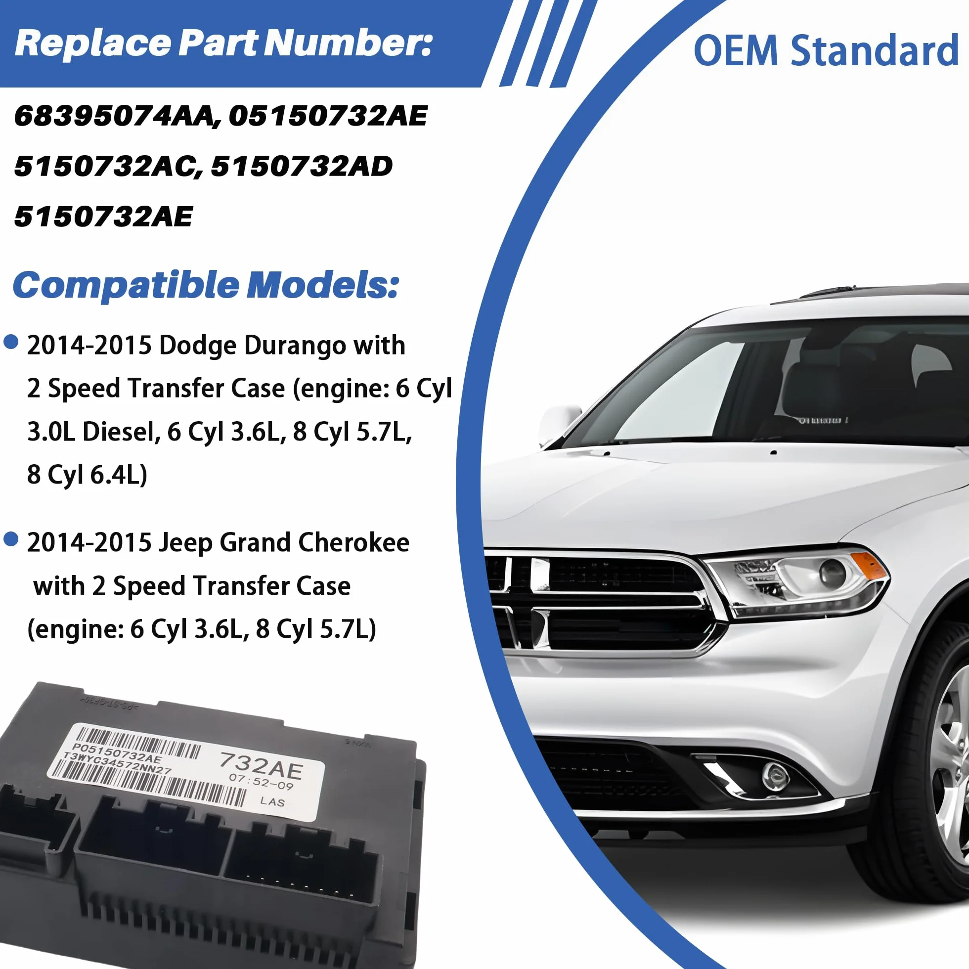Modulo di controllo caso di trasferimento compatibile con Dodge Durango Grand Cherokee 2014 2015 sostituzione 2 velocità 05150732AE 5150732AC 5150732AD 5150732AE