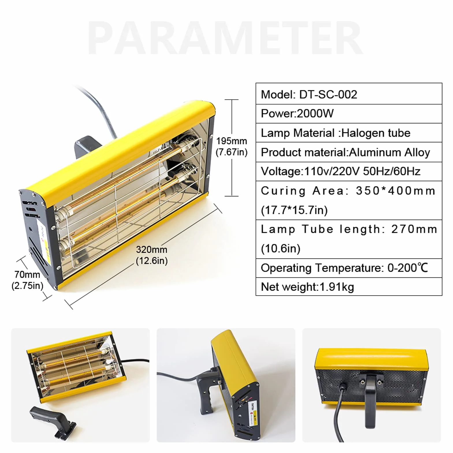 DATOUBOSS Lampada Infrarossi Carrozzeria 2000W Lampada per Asciugatura Vernice Lampada di Polimerizzazione Vernici per Asciugatura Vernice Luci per la Riparazione della Carrozzeria Strumenti
