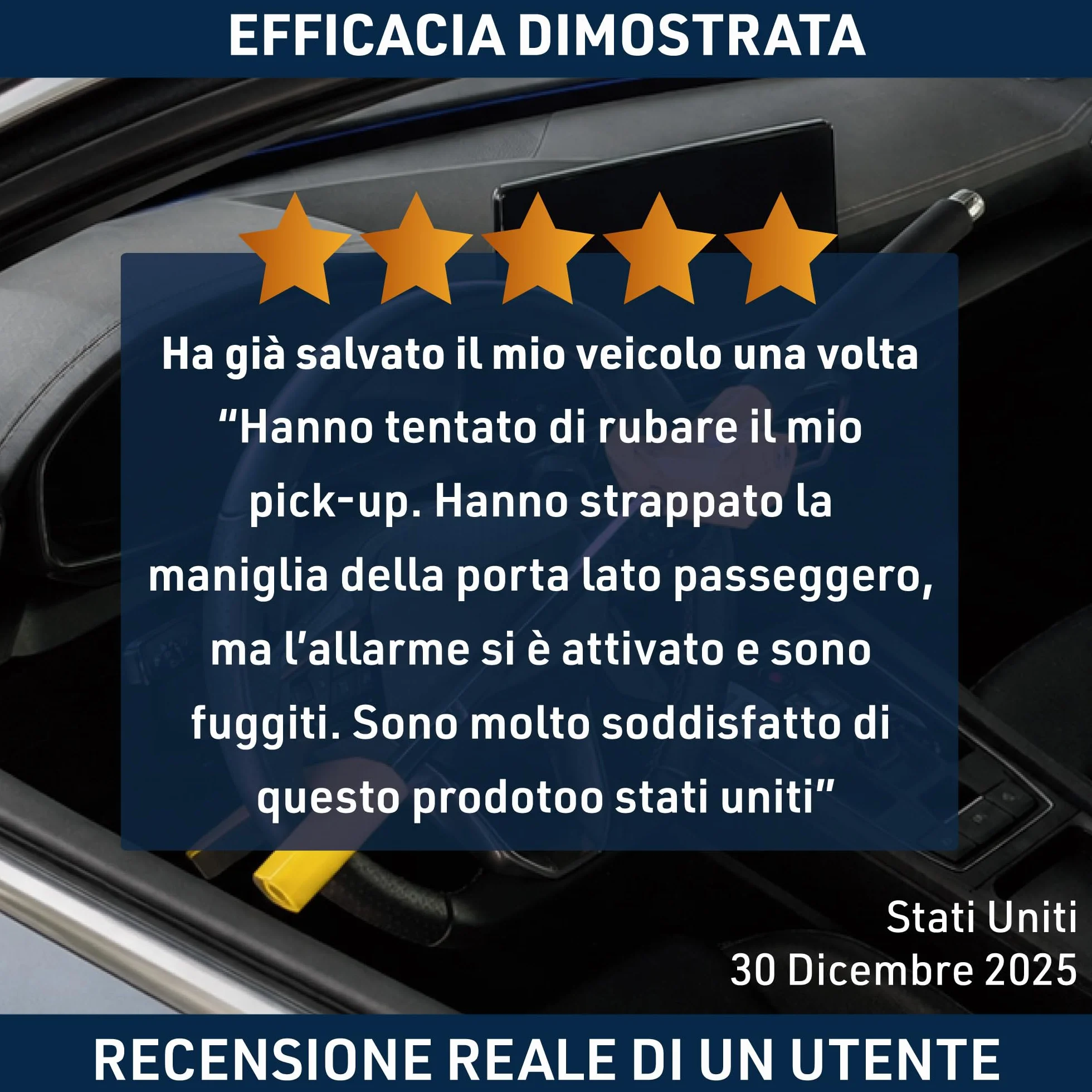 URBAN UR978Y Antifurto Auto Doppia Sicurezza Blocca Sterzo 120dB LED Bloccaggio Automatico Blocco Volante Meccanico Universale