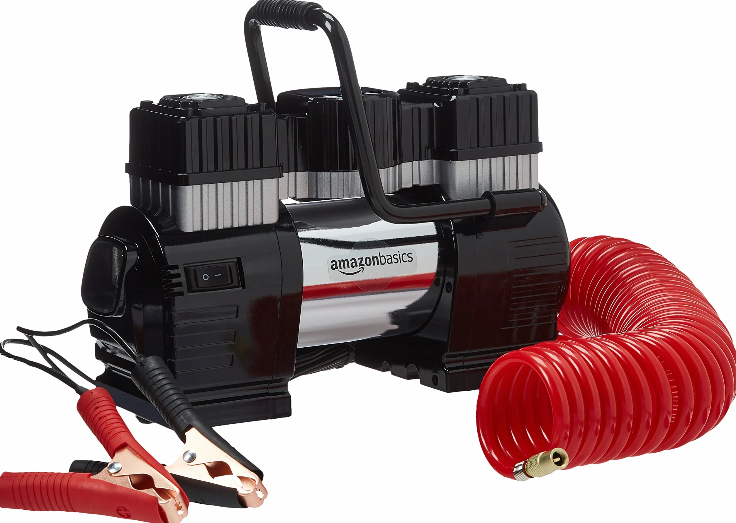 Amazon Basics Compressore ad aria portatile, Digitale, Nero/Rosso