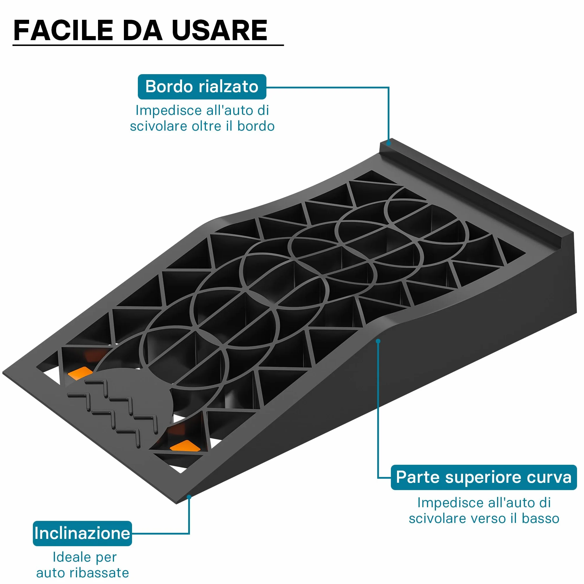 Wiltec Cunei livellatori auto veicoli 2 pz. max 3 t Rampa di livellamento in plastica