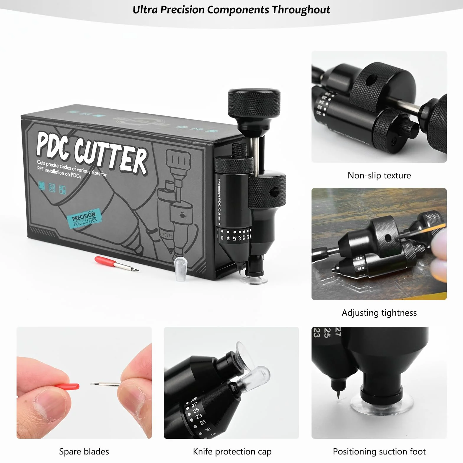 FOSHIO Taglierina di precisione,Taglio Circolare,Taglierina di Pellicole e Tinte per finestrini, Tagliere sensore di precisione PDC PPF, 18mm-32mm Preciso Auto Radar Loch Cutter