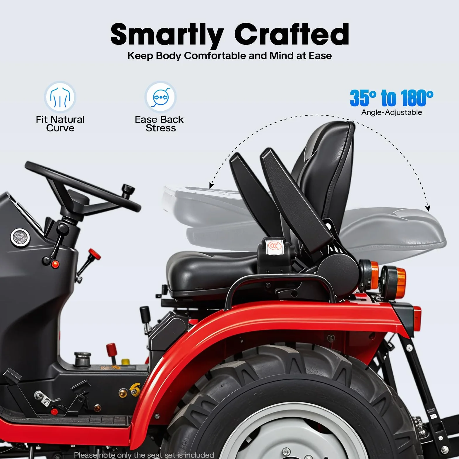 Sedile universale per trattore con bracciolo, sedile di traino regolabile a 35-180°, cintura di sicurezza, sedile ergonomico per trattore, carrello elevatore, ATV ed escavatore