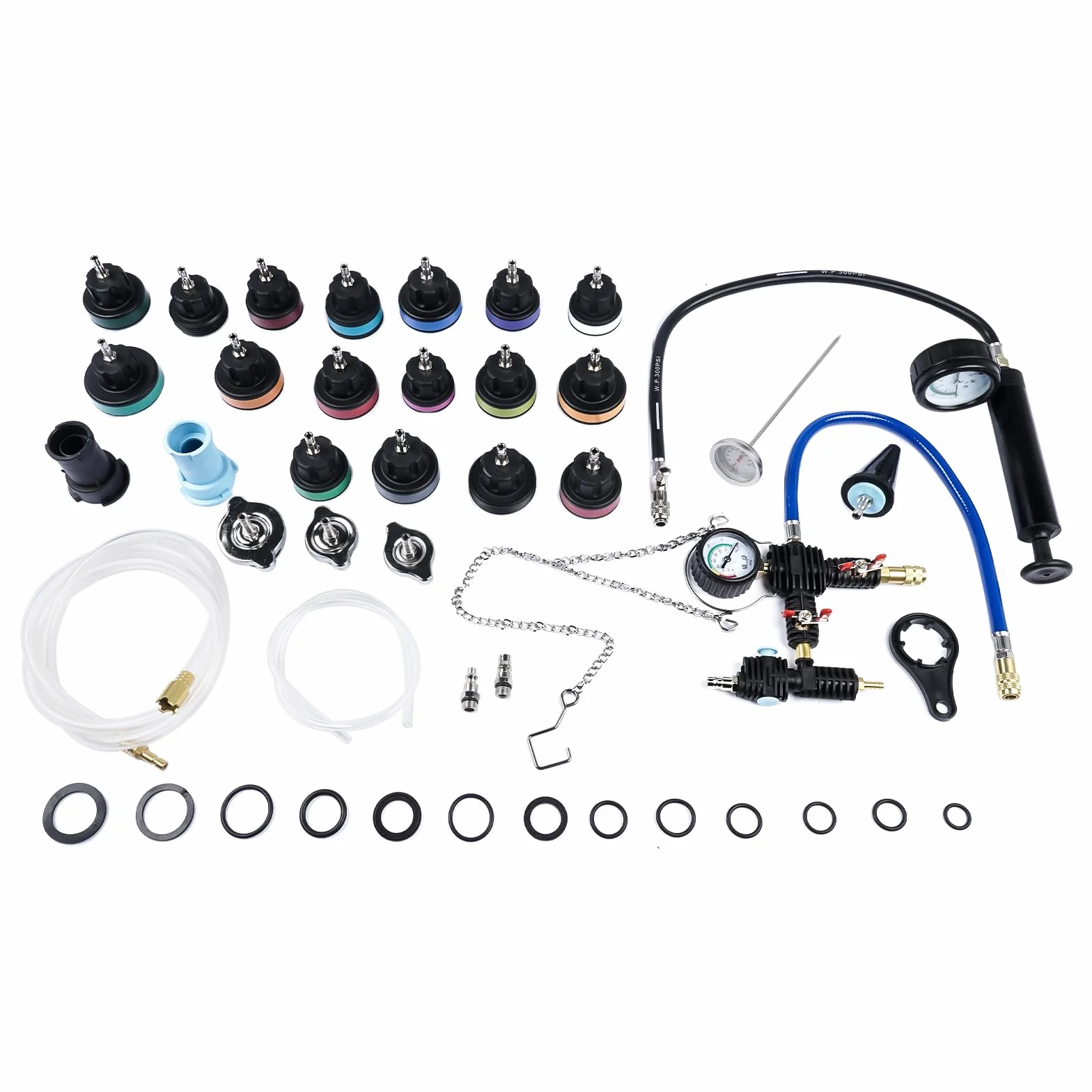 31 Pezzi Universale Radiatore Pressione Tester Kit per Il Test del Sistema di Raffreddamento del radiatore Pressione per Auto, Strumento ad Aria compressa per Auto, Blu