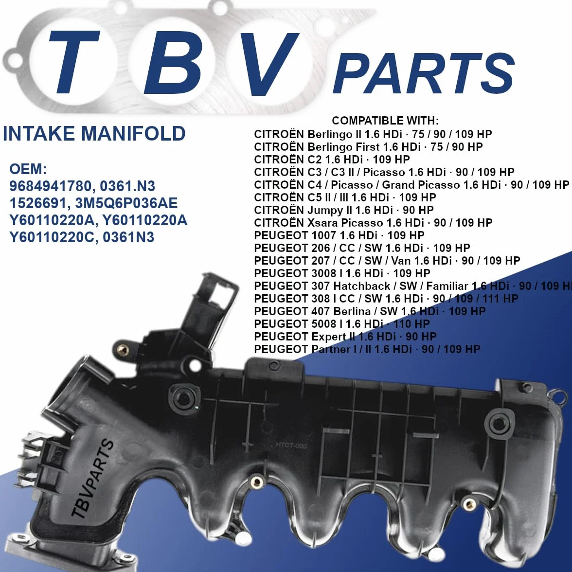 Collettore di aspirazione 3M5Q6P036AE 0361N3 per Berlingo C2 1.6 HDI 1.6TDCI