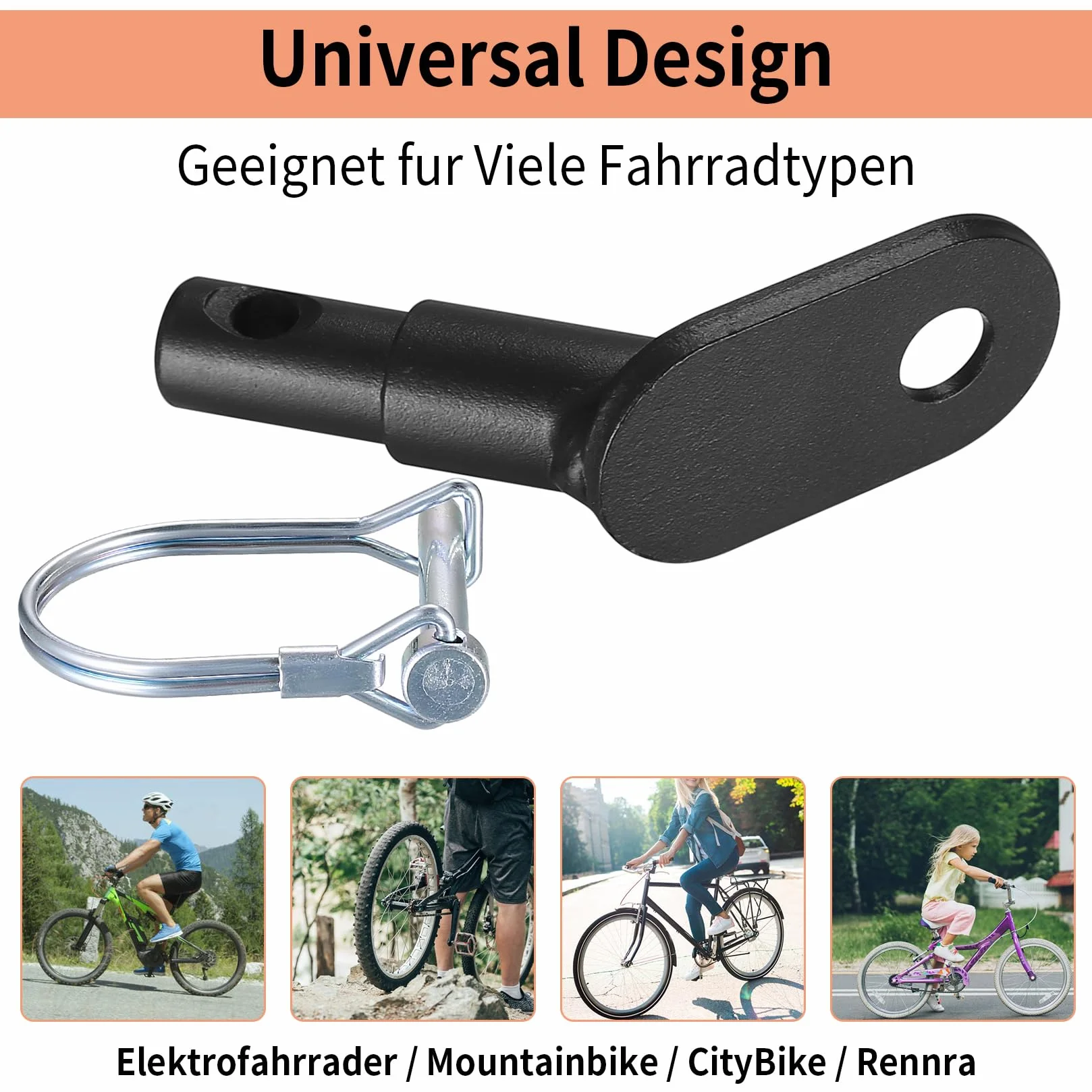 Gancio Rimorchio Bici Universale con Spina di Sicurezza Adattatore per Carrello Cane Bambini