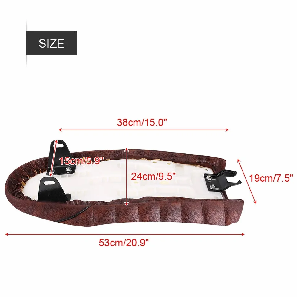 Sedile Moto in Pelle PU Vintage Cafe Racer Sella Piatta Cuscino per CG125 GN CB400SS