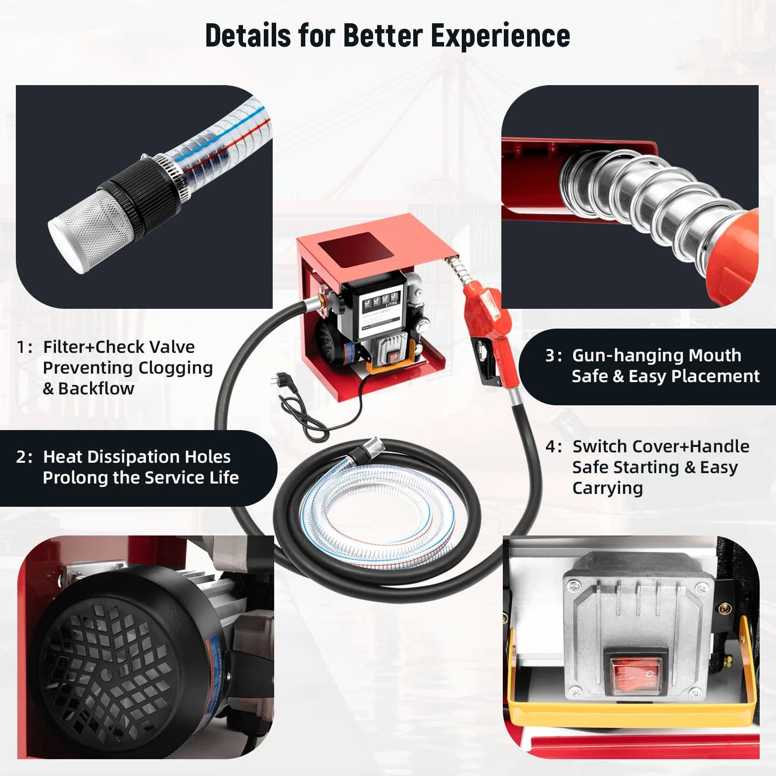 Pompa diesel 230V, pompa per gasolio autoadescante, pistola di rifornimento per distributore 230V, 550W, 60L/min, pompa per olio Promote, tubo, pompa di aspirazione per svuotamento con tubi e ugello