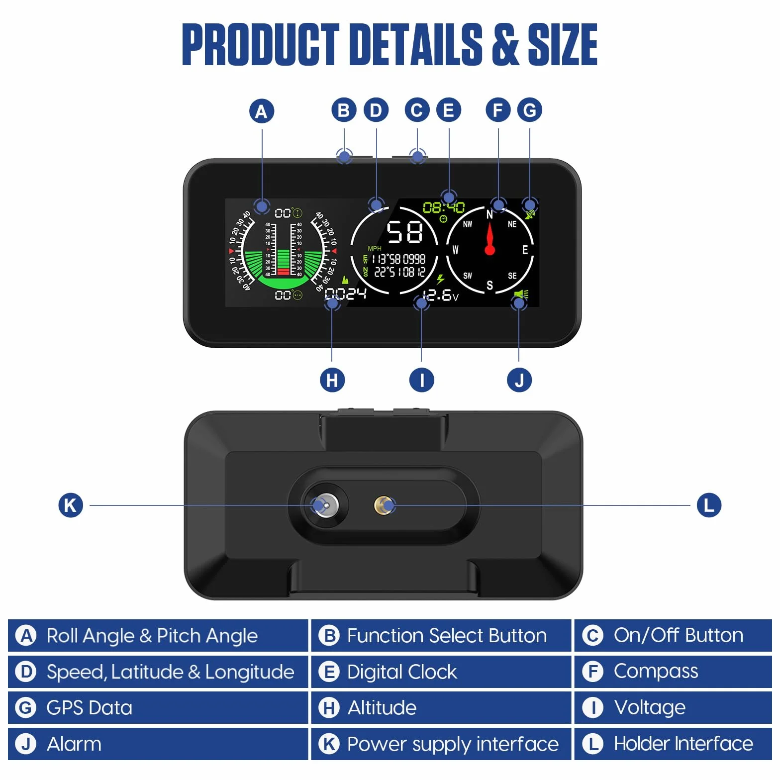 PLAYOCCAR M60 GPS Velocità e pendenza Giroscopio multiasse integrato Indicatore livello inclinazione Contatore velocità Smart Slope Meter