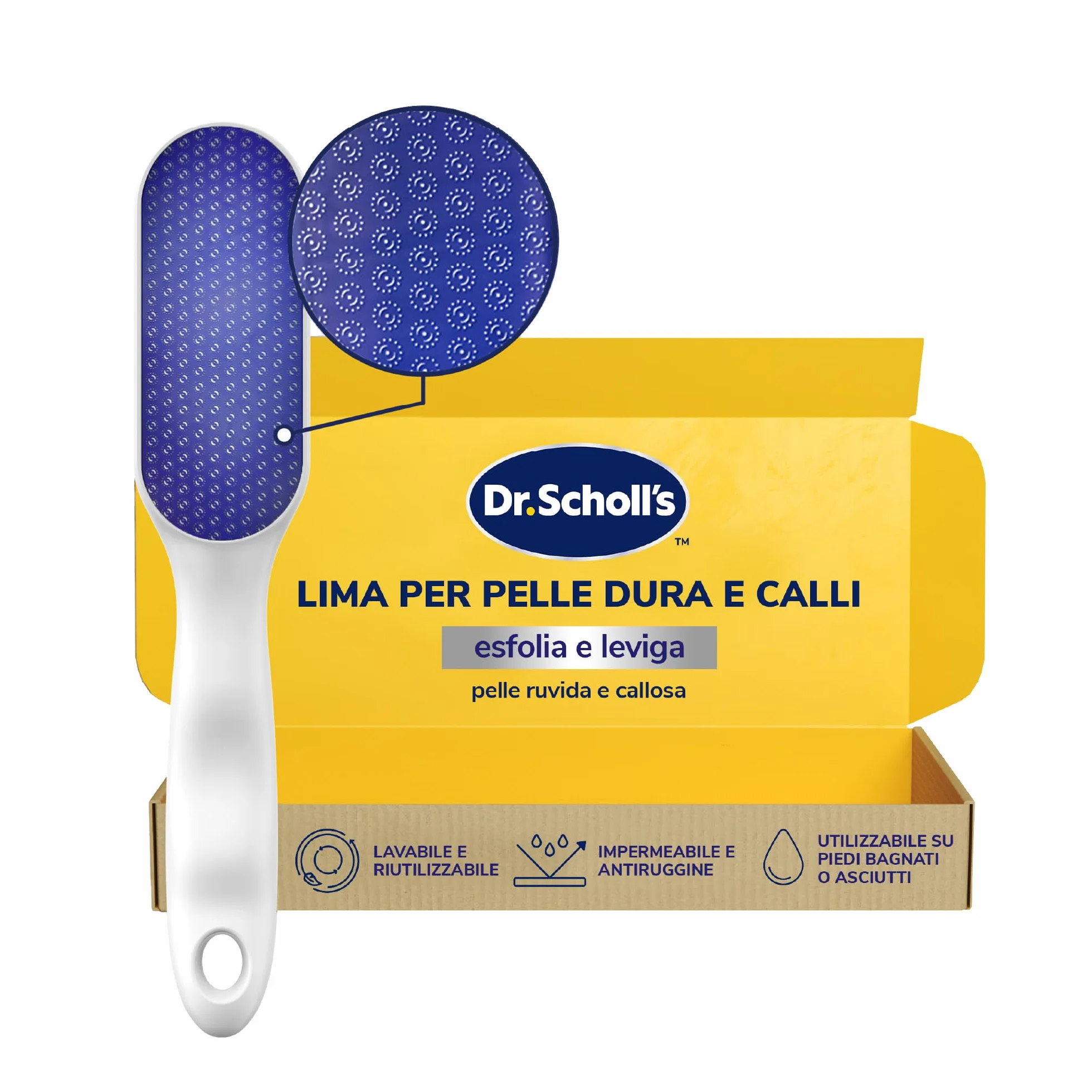 Dr. Scholl’s Lima per Piedi in Vetro Nano – Rimuove Pelle Secca, Impermeabile, Antiruggine, Delicata su Calli, Manico Antiscivolo