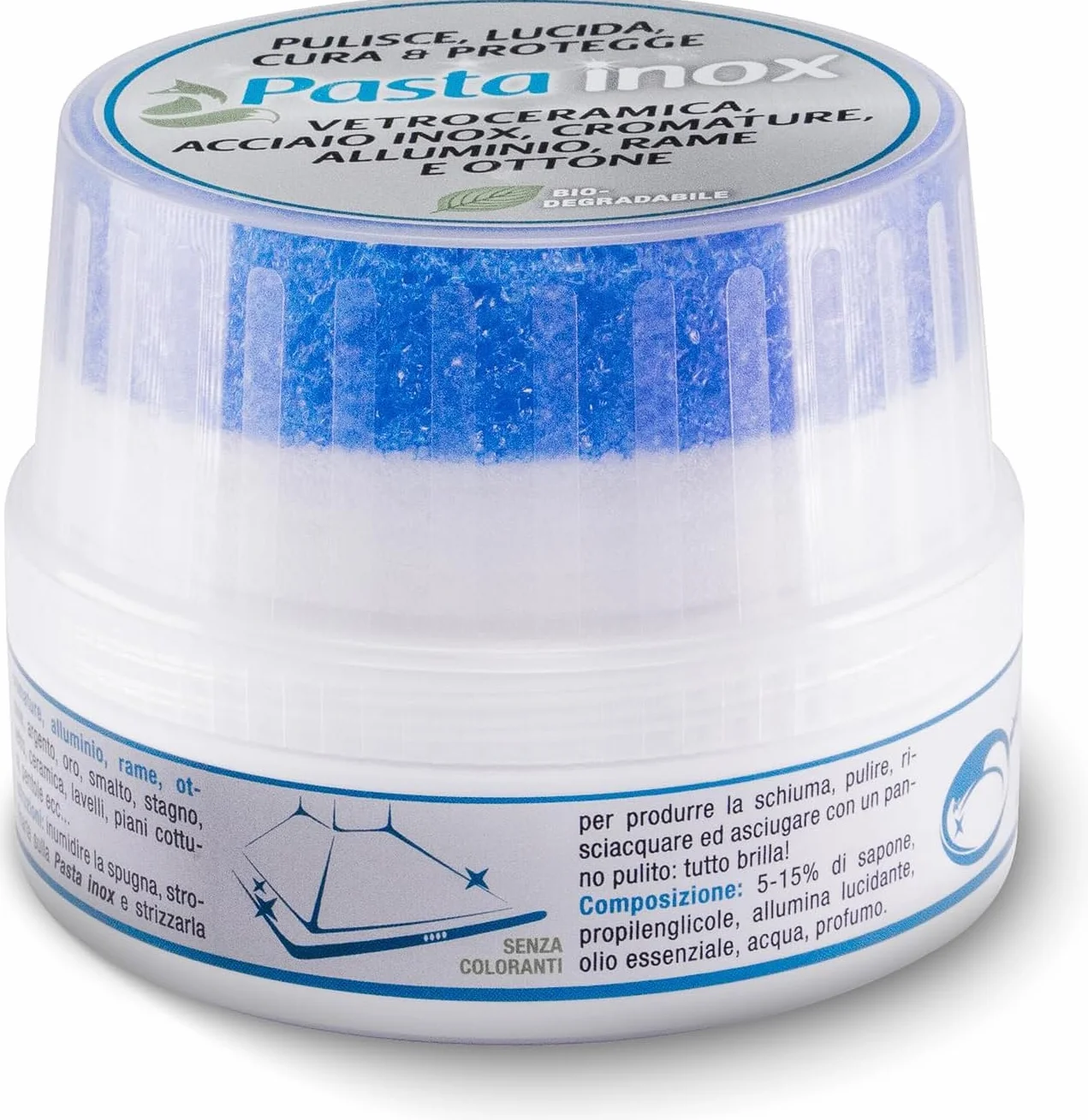 Detergente per Acciaio Inox 300g Pulisce Lucida Protegge Pentole Piani Cottura