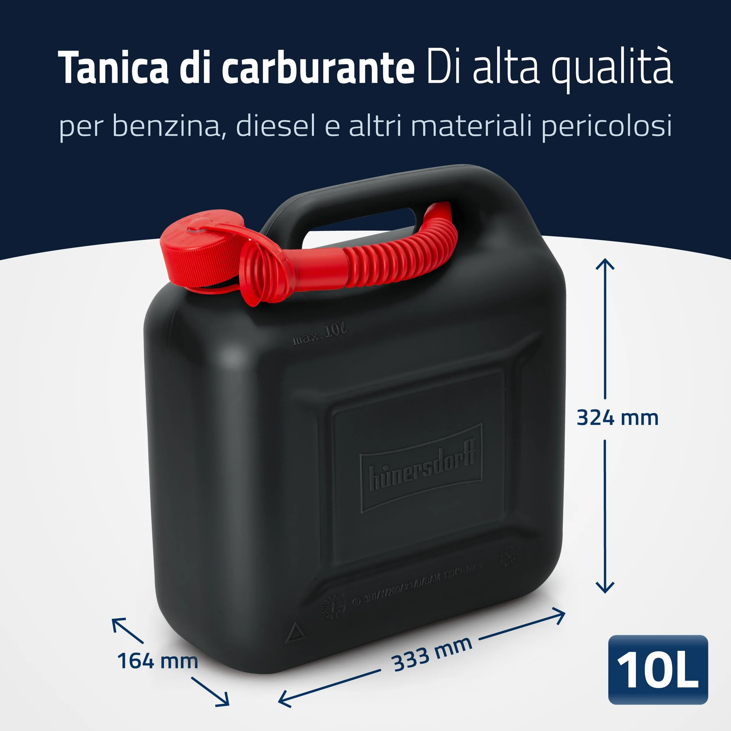 Hünersdorff Tanica carburante 10l STANDARD 812800 benzina diesel omologata UN nero