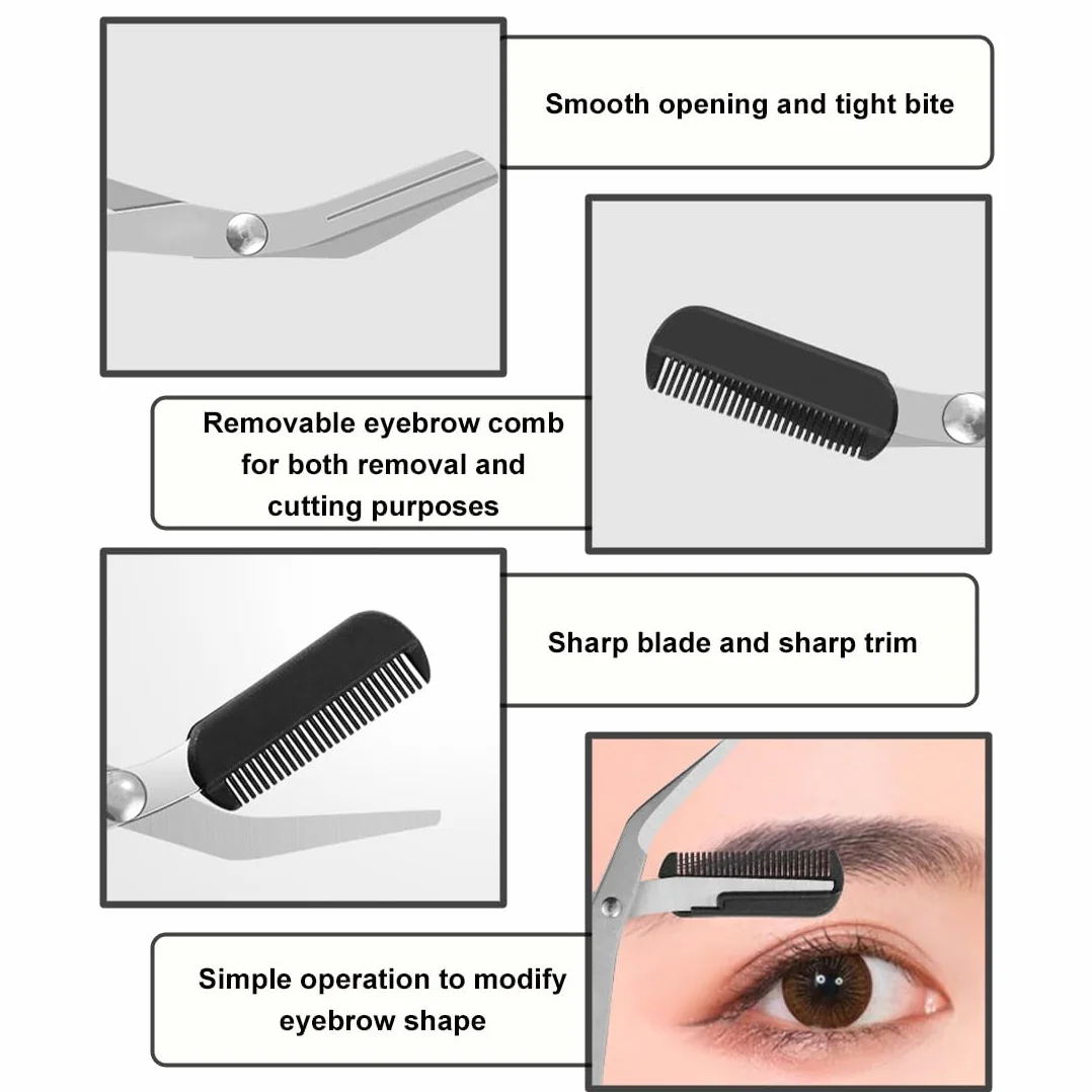 Forbici Sopracciglia Trimmer Ciglia Pettine Rimovibile 2 Pezzi Nero Rosa