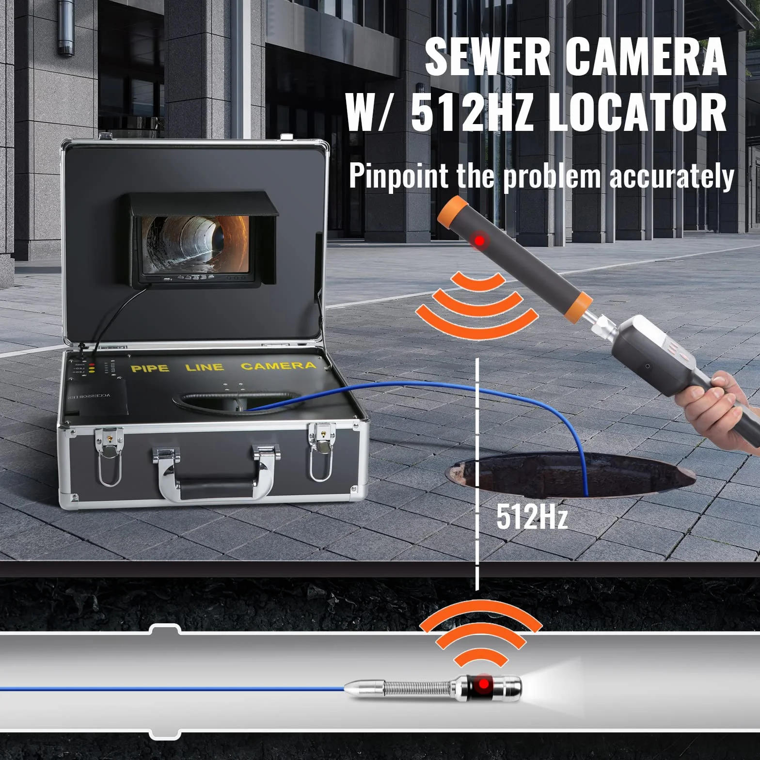 VEVOR Telecamera Endoscopio Sonda 1000TVL 7 Pollici Cavo 30m Ispezione Fognatura