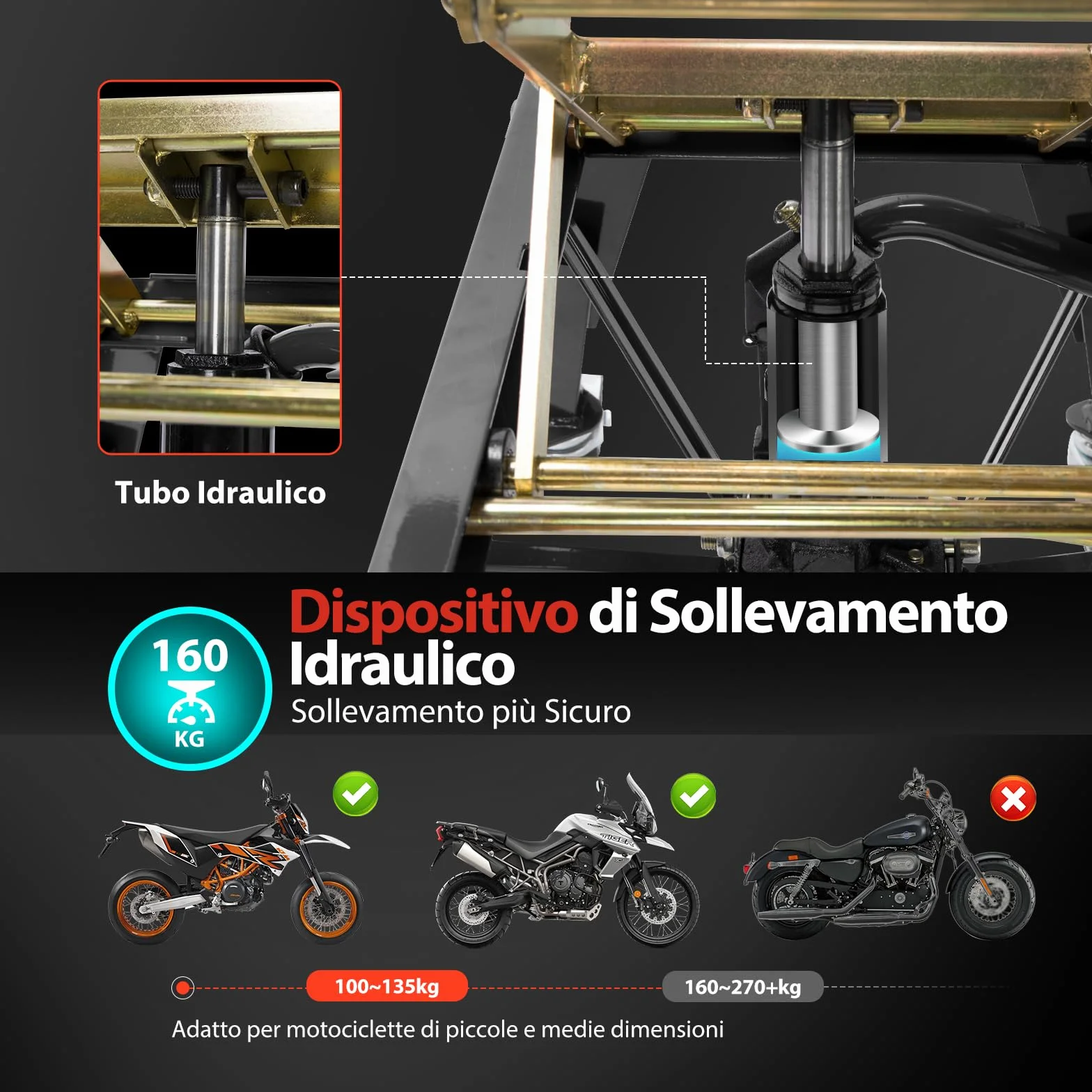 VIVOHOME Sollevatore Idraulico per Moto Fino a 160KG con Azionamento a Pedale Sollevatore a Pantografo per ATV Dirt Bike con 4 Rotelle