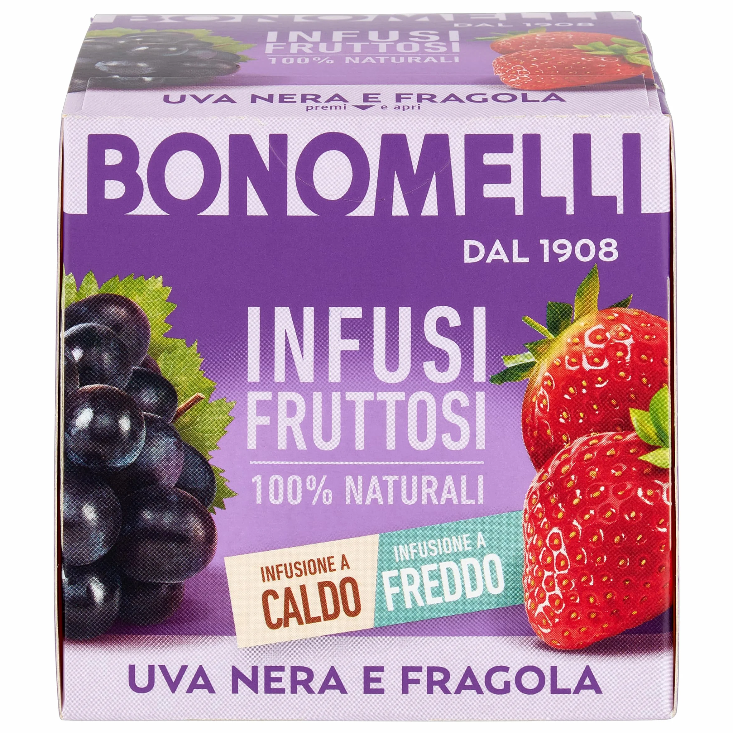 Bonomelli Infusi Fruttosi Uva Nera e Fragola, Confezione da 12 Filtri, 100% Naturali (24g)