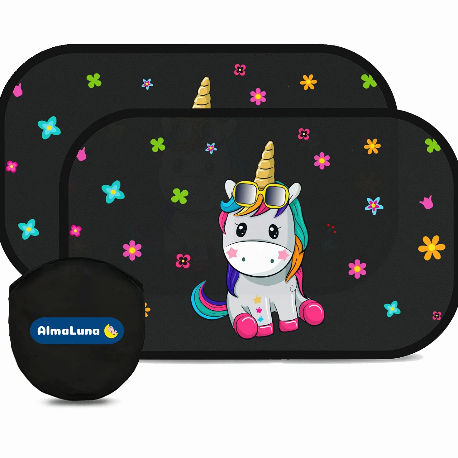 Tendine Parasole Auto Bambini - Protezione Solare 99% Dai Raggi UV - 2 Pezzi 51x31 cm 80g/m2 - Accessori Macchina Per Interno Tende Oscuranti - Design Neonati E Bimbi (Unicorno)
