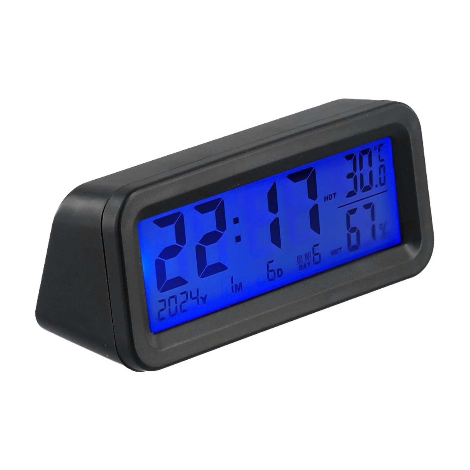Orologio da auto a energia solare con indicatore di umidità, termometro da cruscotto con retroilluminazione automatica, ricaricabile di tipo C, elettronico, per la maggior parte dei veicoli, nero