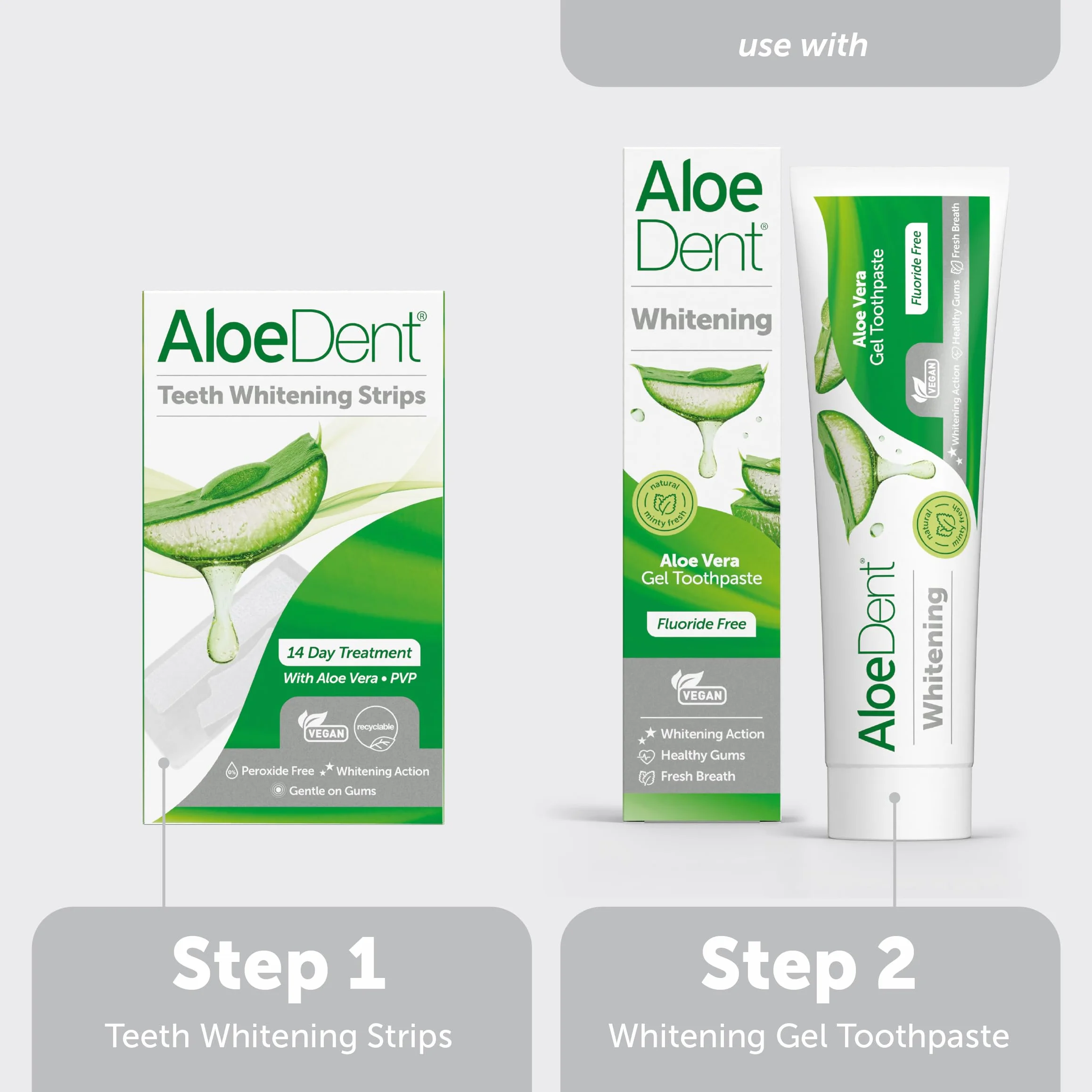 AloeDent Teeth Whitening Strips, Peroxide Free, Gentle Non Sensitive Formula, con Aloe Vera, Naturale, Vegan, 28 Strips, 14 Trattamenti