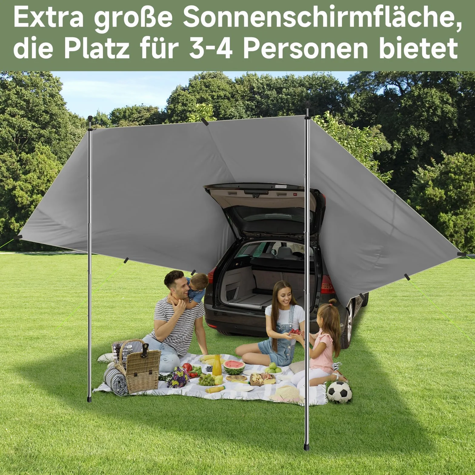 Tenda da Sole per Auto Impermeabile Antistrappo con Palo Regolabile per Camper Veranda