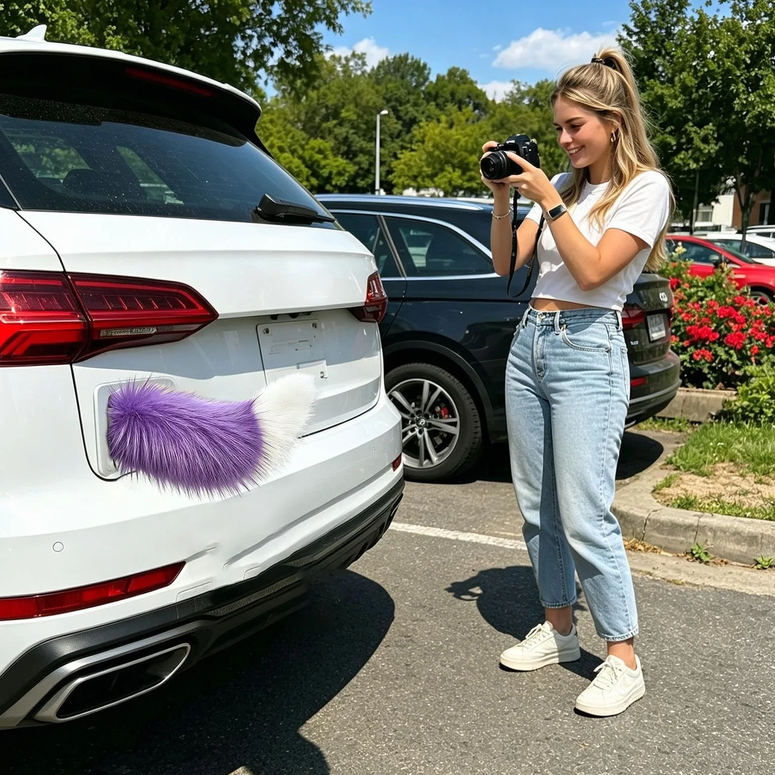 Coda Mobile Elettrica con Telecomando,Scodinzolante Telecomandata Ricaricabile Realistica Carina Decorazione,Decorazione Auto in Peluche - Per Camper Viaggi Camion Moto Casa Vacanze Compleanno Feste S