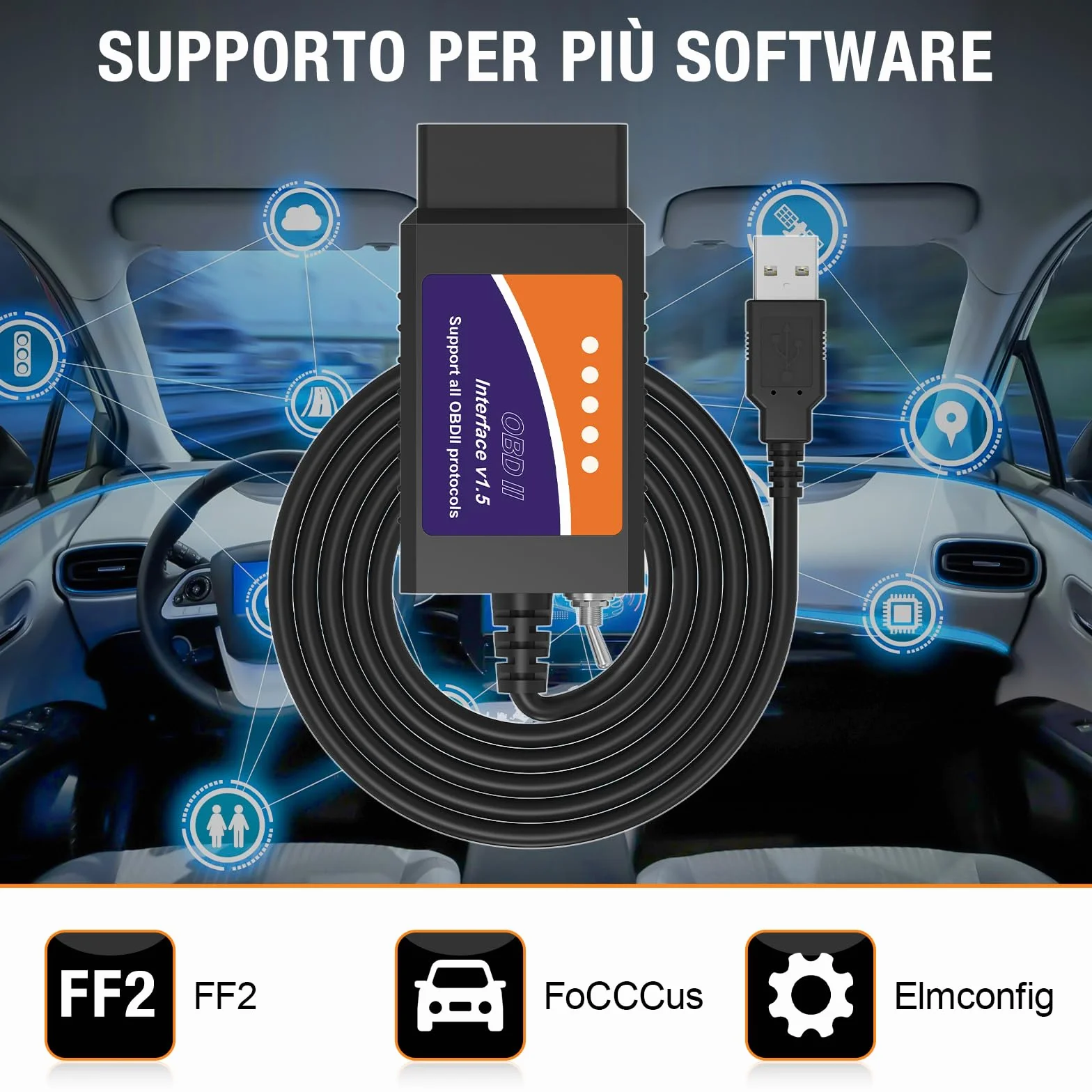 FORScan OBD2 Scanner OBDII Diagnostico per Windows, Strumento Codificazione con Interruttore MS-Can/HS-Can per Ford Lincoln Mazda Mercury