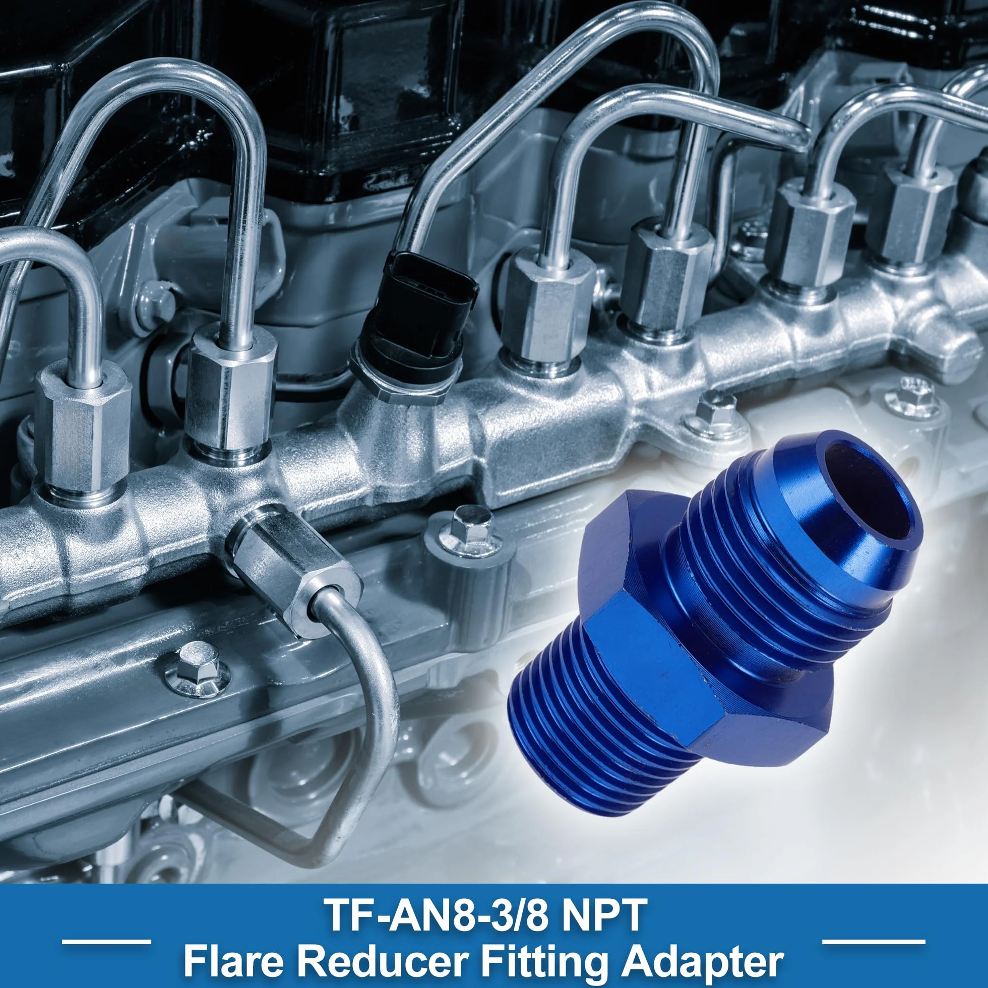 A ABSOPRO Adattatore Riduttore Maschio per Tubo Flessibile con Filettatura Flare TF-AN8-3/8 NPT Connettore Linea Carburante in Alluminio Blu