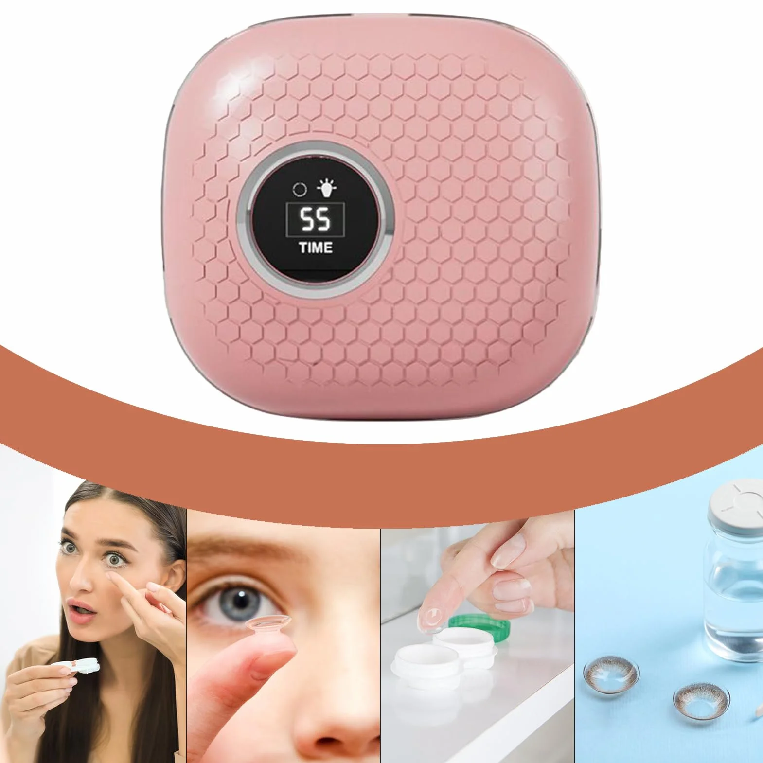 Astuccio per Pulire Lenti a Contatto Portatile con Specchio e LED - Dispositivo di Pulizia per Igiene Visiva
