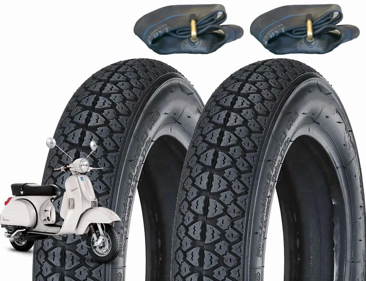 Union EGA10DMU Coppia 2 Pneumatici 100/90-10 + 2 Camere d'Aria per Scooter Piaggio Vespa
