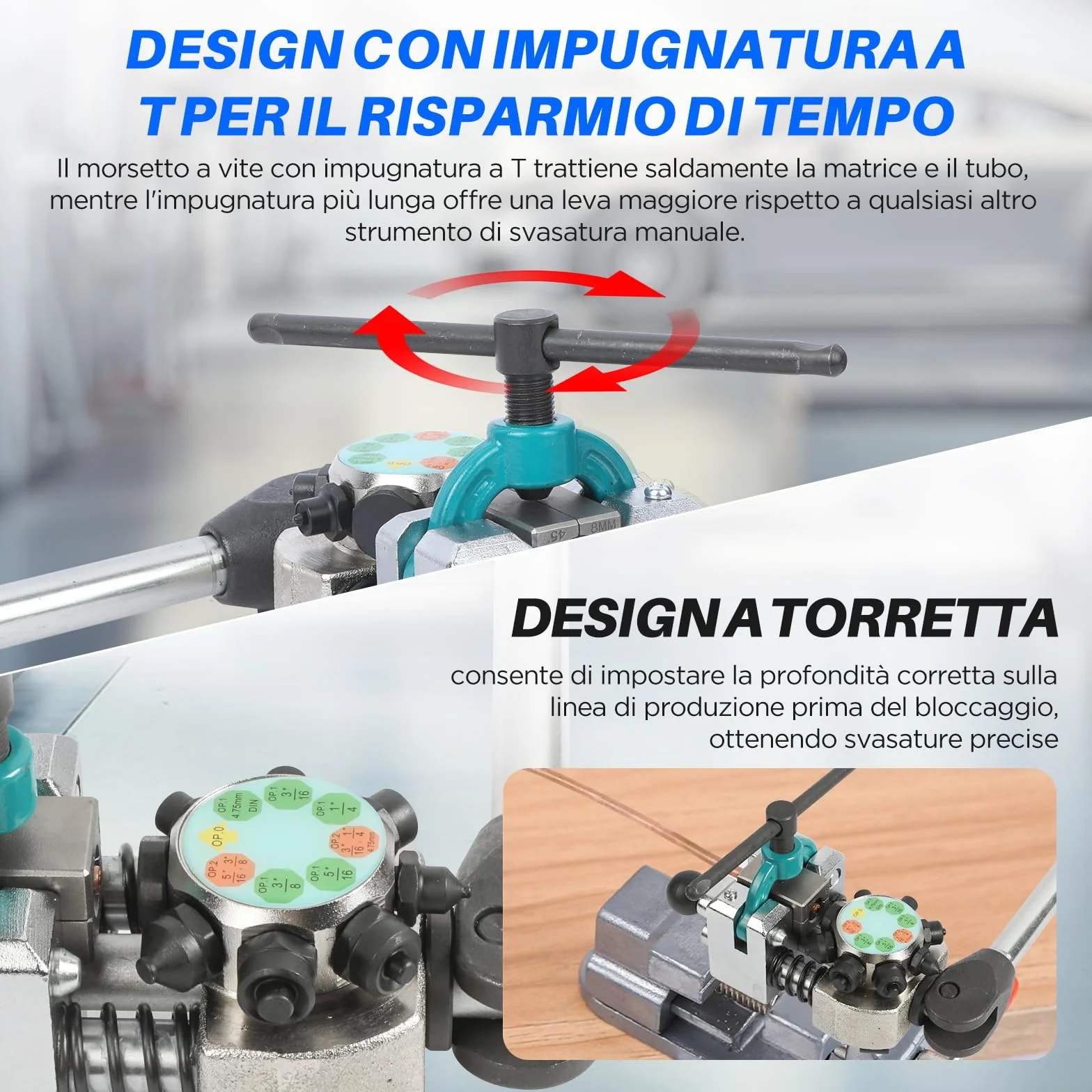 KAISAL Kit Svasatura Tubi Freno 45 Gradi Utensile Svasare Tubi Ø 4,75-9,5mm Semplice Bolla Doppia