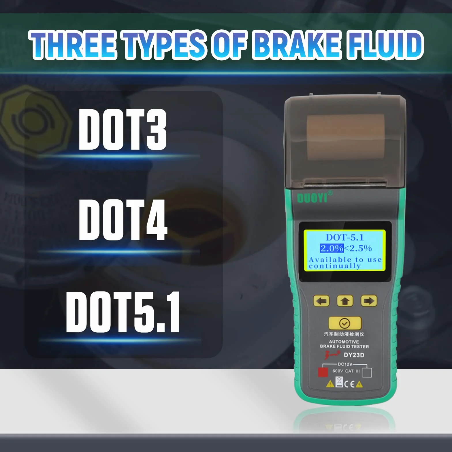 Tester liquido freni per auto DOT3 DOT4 DOT5.1 con stampante e sonda ad alta precisione