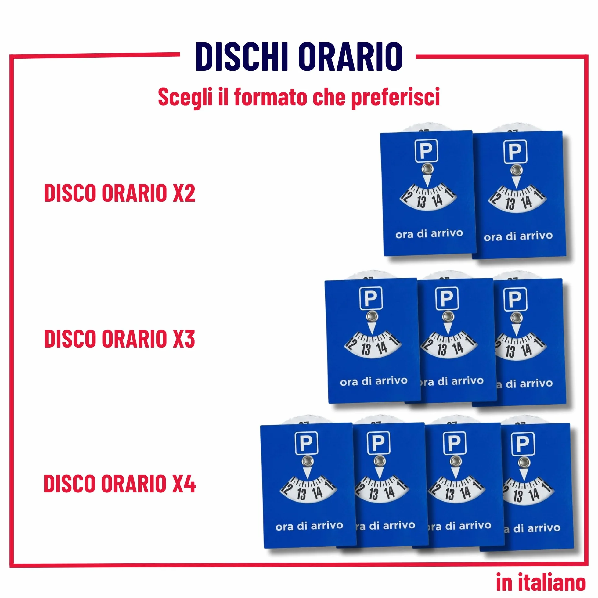 Disco Orario per Auto x2 - Parchimetro Sosta Parcheggio Automobile Moto - Conforme Normative, Italiano, Universale
