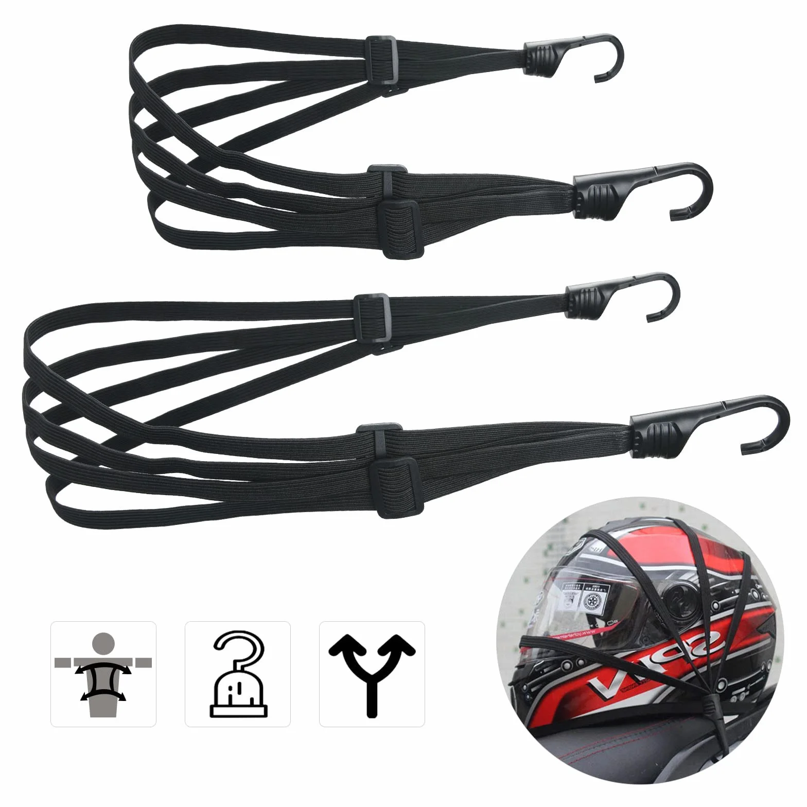 Cinghia Elastica Moto Portapacchi con Gancio 60-170 cm Regolabile in Nylon per Moto Bici Scooter