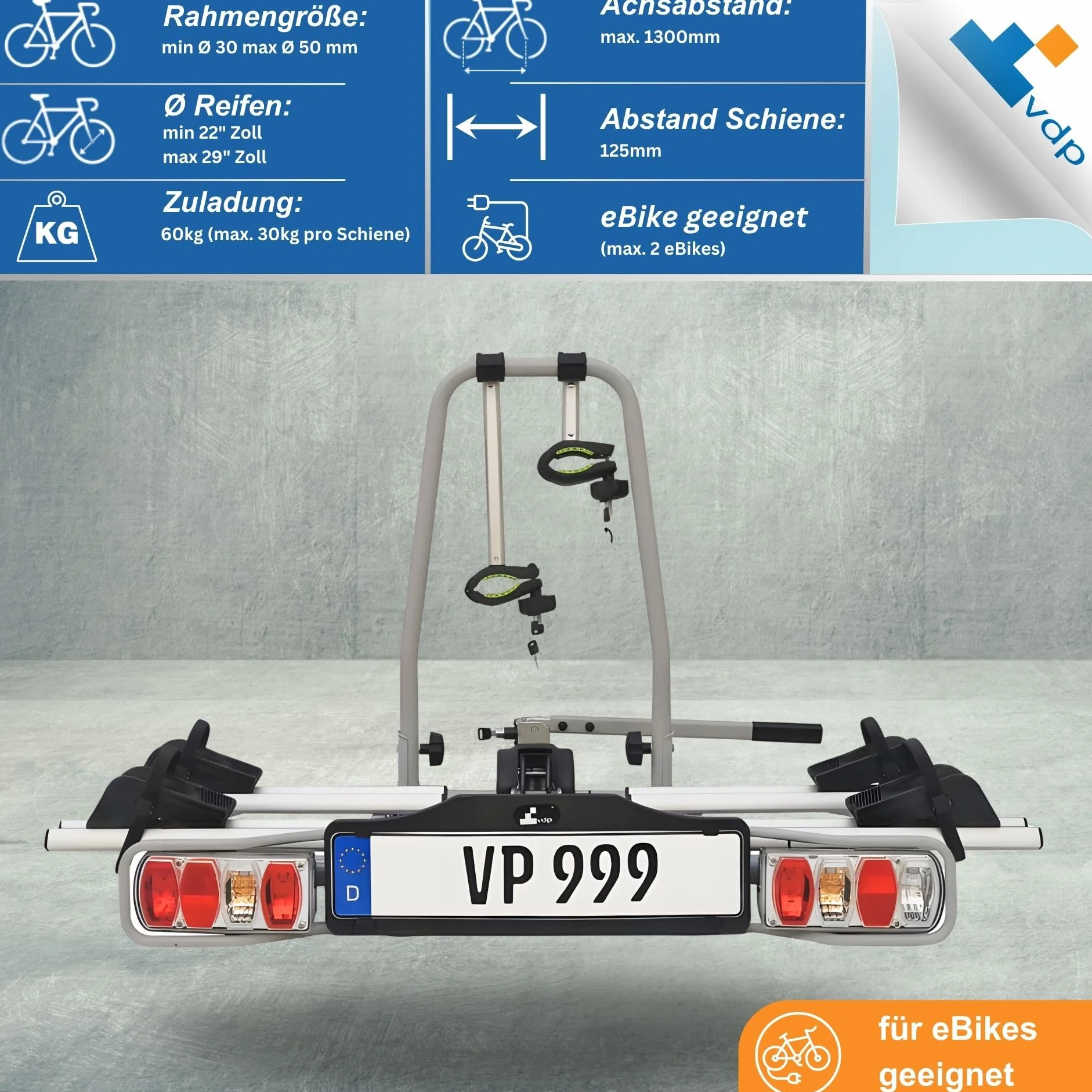 eBike VDP-TB011 Portabici Elettrica Pieghevole Gancio Traino Quick Lock