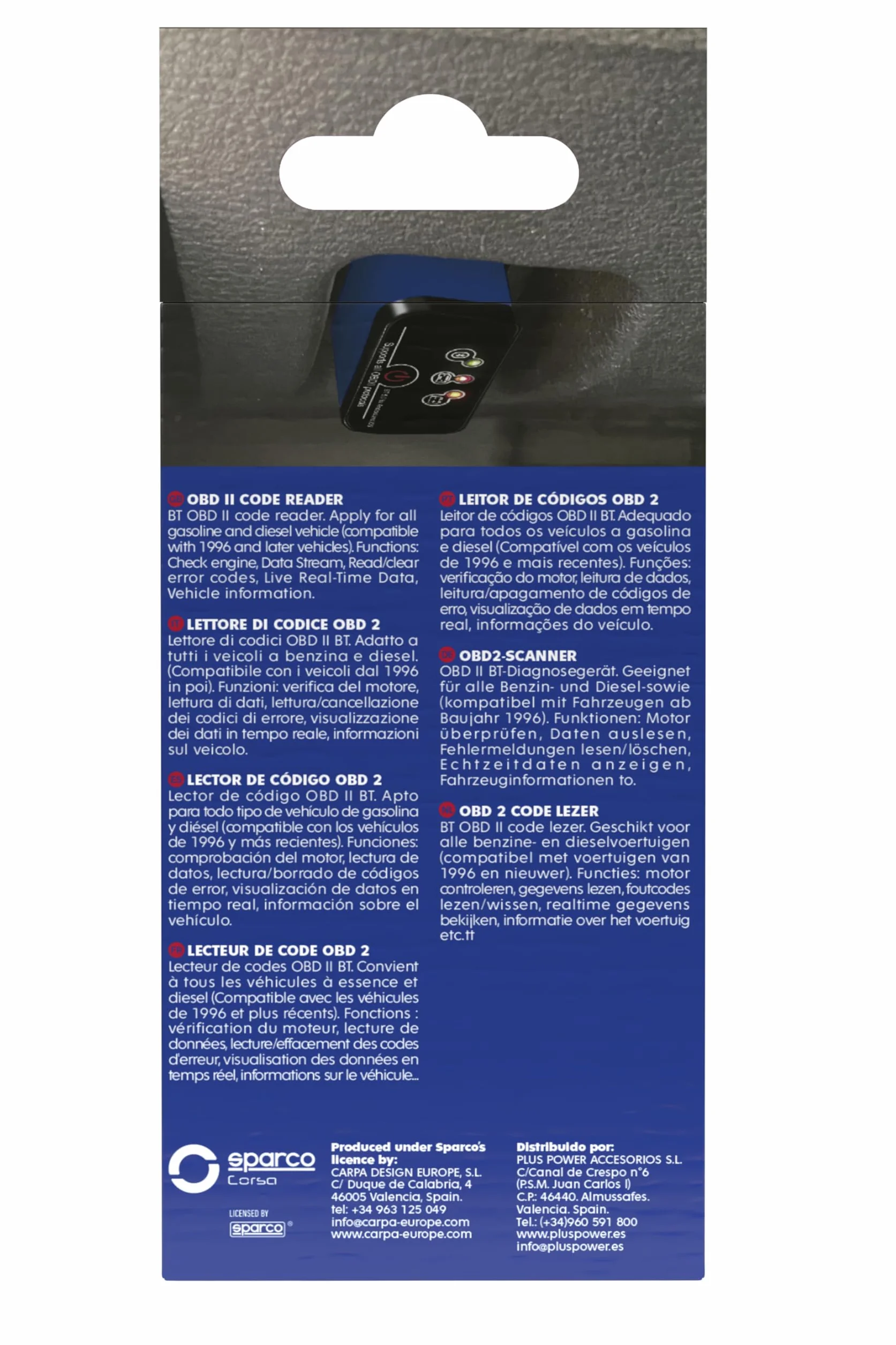 Sparco OBD2 Scanner Bluetooth 5.2 Diagnosi Auto Multimarca Lettore Codici DTC