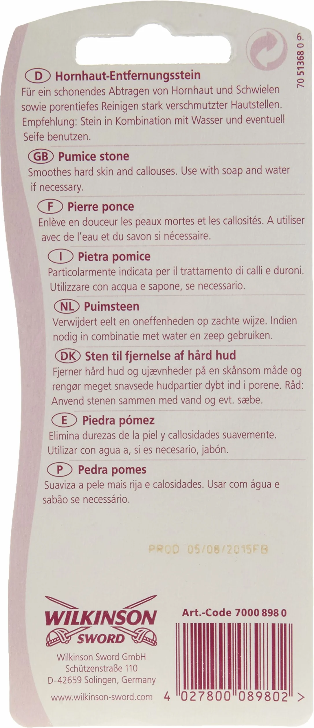 Wilkinson Sword Manicure pietra rimozione cornea, 1 pezzo