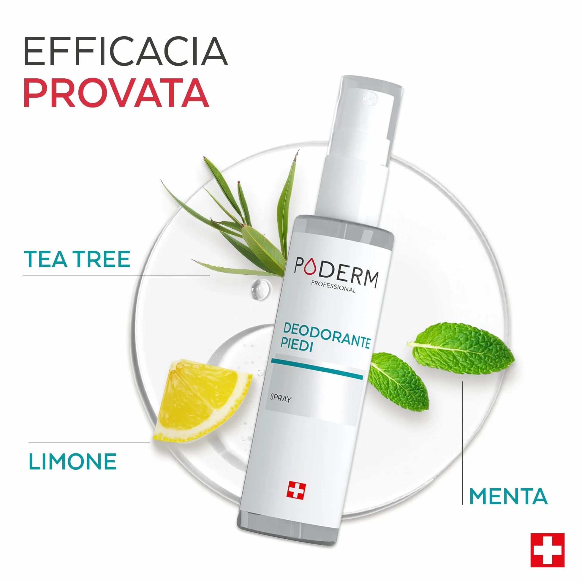 PODERM Spray Deodorante Anti Odore 50 ML Tea Tree Menta e Limone