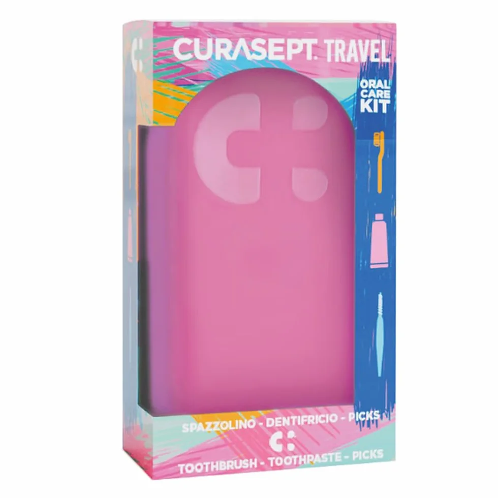 Curasept Travel Kit Oral Care con Spazzolino Softline 0.15, Dentifricio Protection Booster FrozenMint 20ml e Picks Interdentali