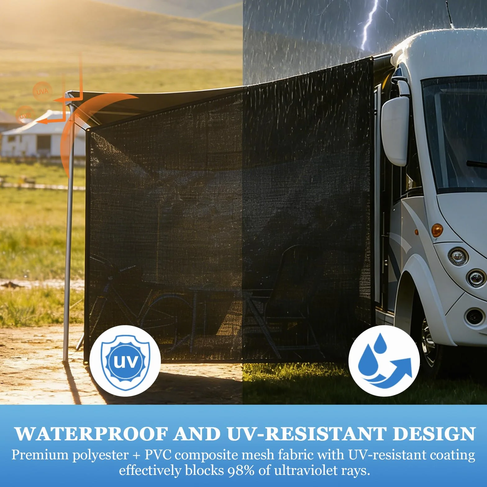 Tendalino Camper 2.1 x 2.5 m Impermeabile Resistente al Sole con Pareti e Accessori