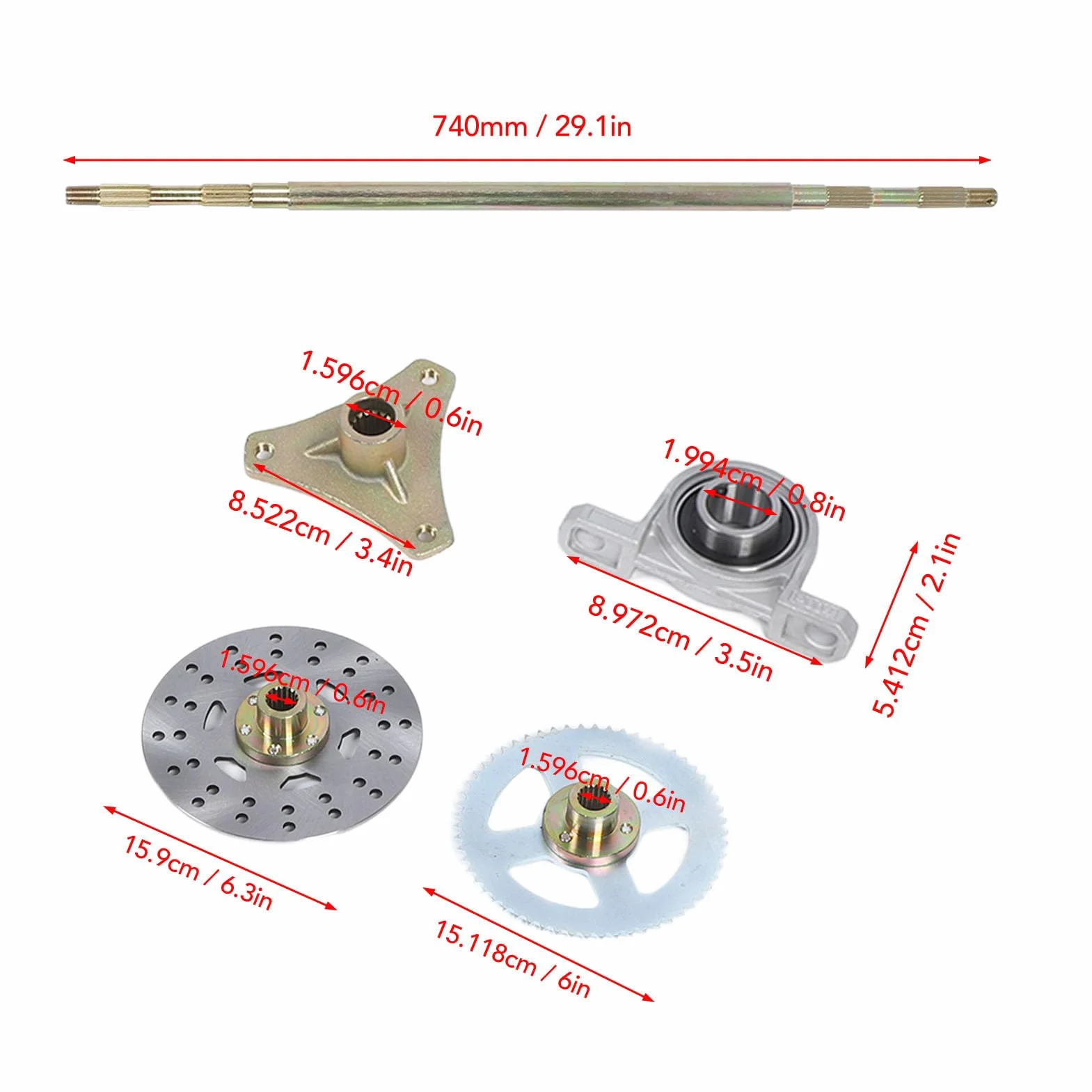 Sxhlseller Kit Assemblaggio Assale Posteriore 74cm Go Kart, Kit Assale in Metallo con Componenti e Catena del Freno per Quads ATV