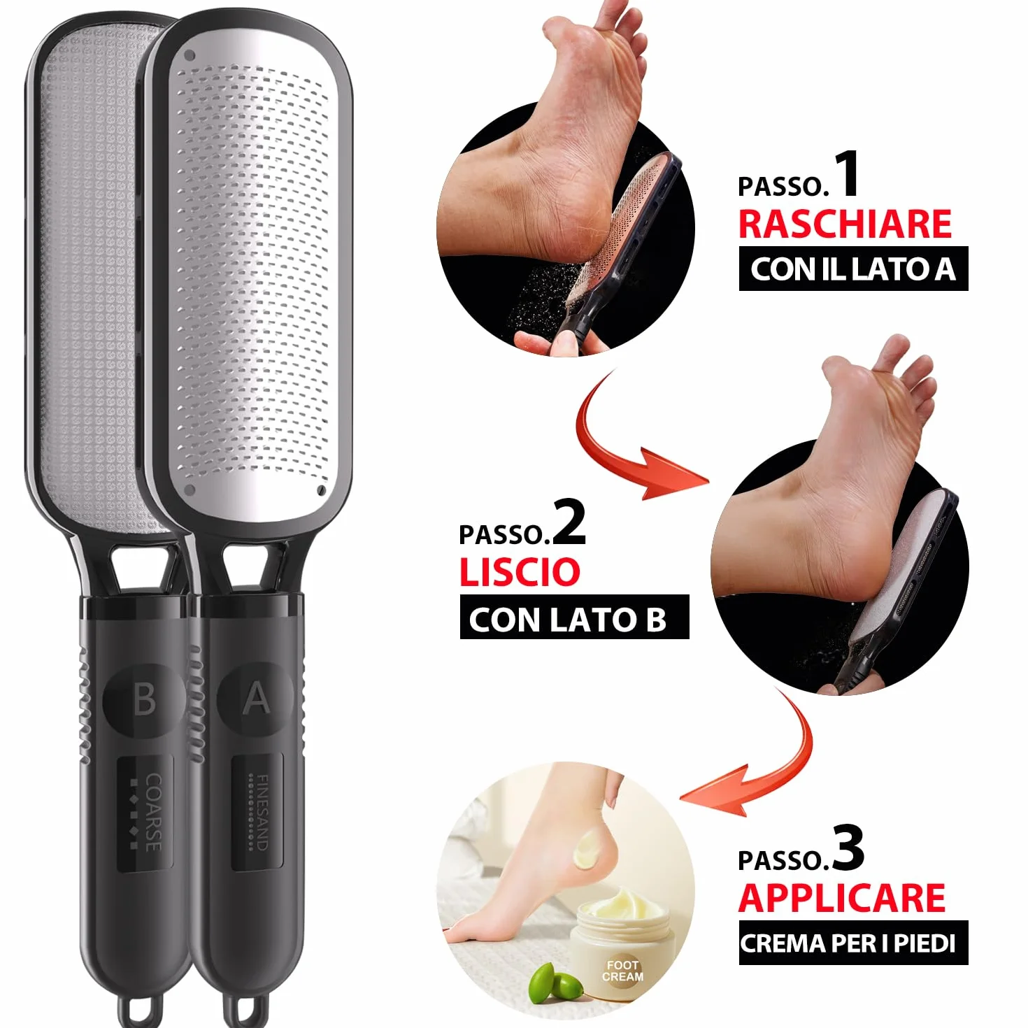 Antonki Raspa Piedi Professionale Calli Remover Pedicure Lima per Piedi e Talloni Pietra Pomice Acciaio Inox