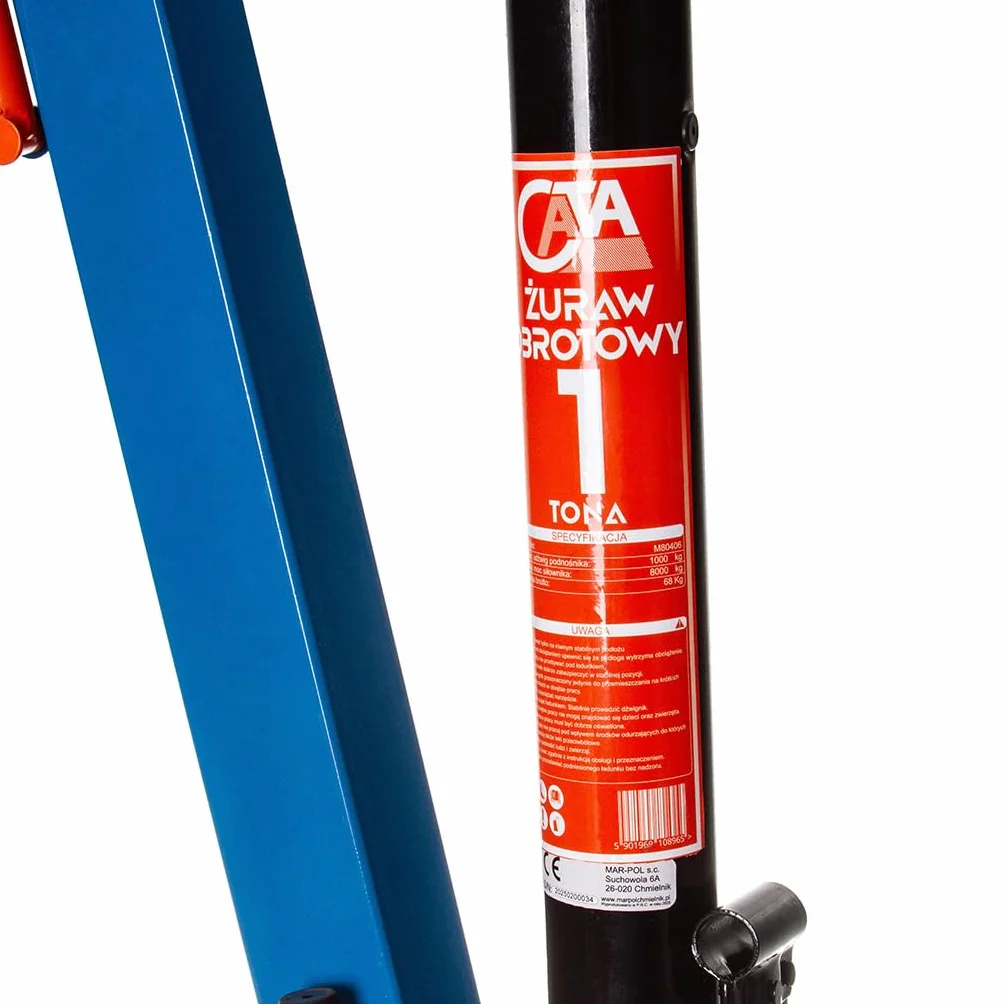 Gru idraulica girevole 1T con rotazione 360° Braccio estensibile 4 livelli 500-1000 kg Cilindro idraulico potente Base 21×21 cm Altezza 199-250 cm